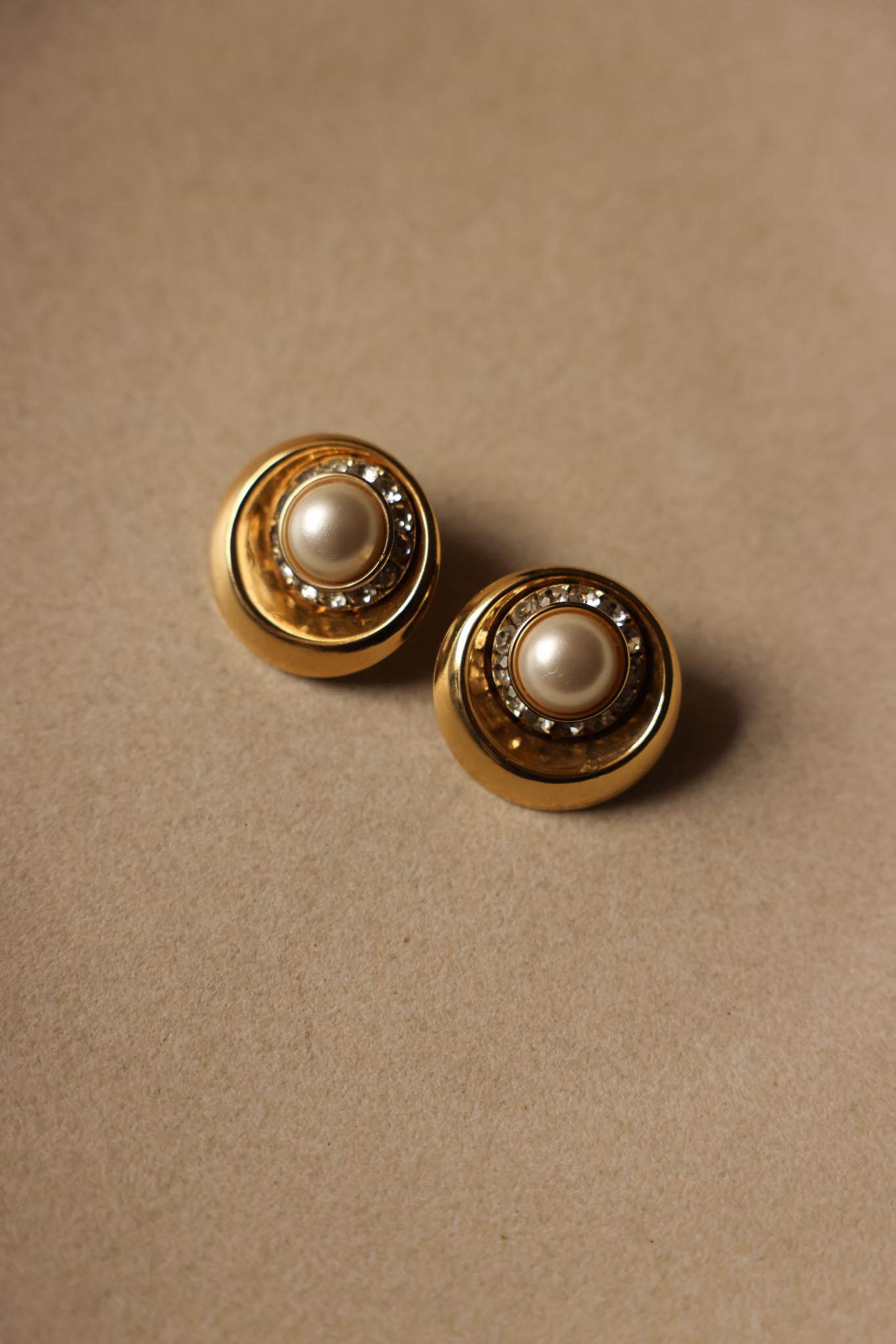 Round Gold-Tone Earrings with Faux Pearls and Rhinestones