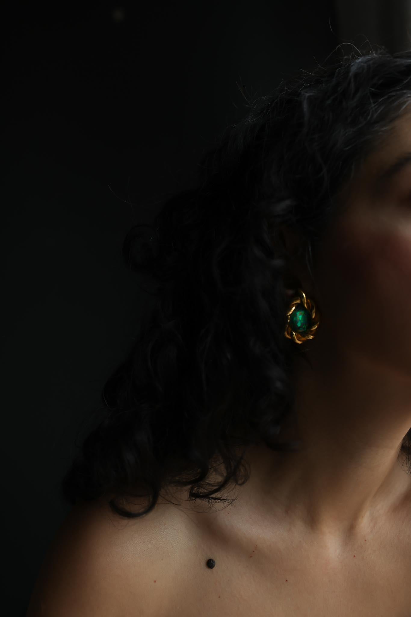 Diva Green Cabochon Clip-On Earrings