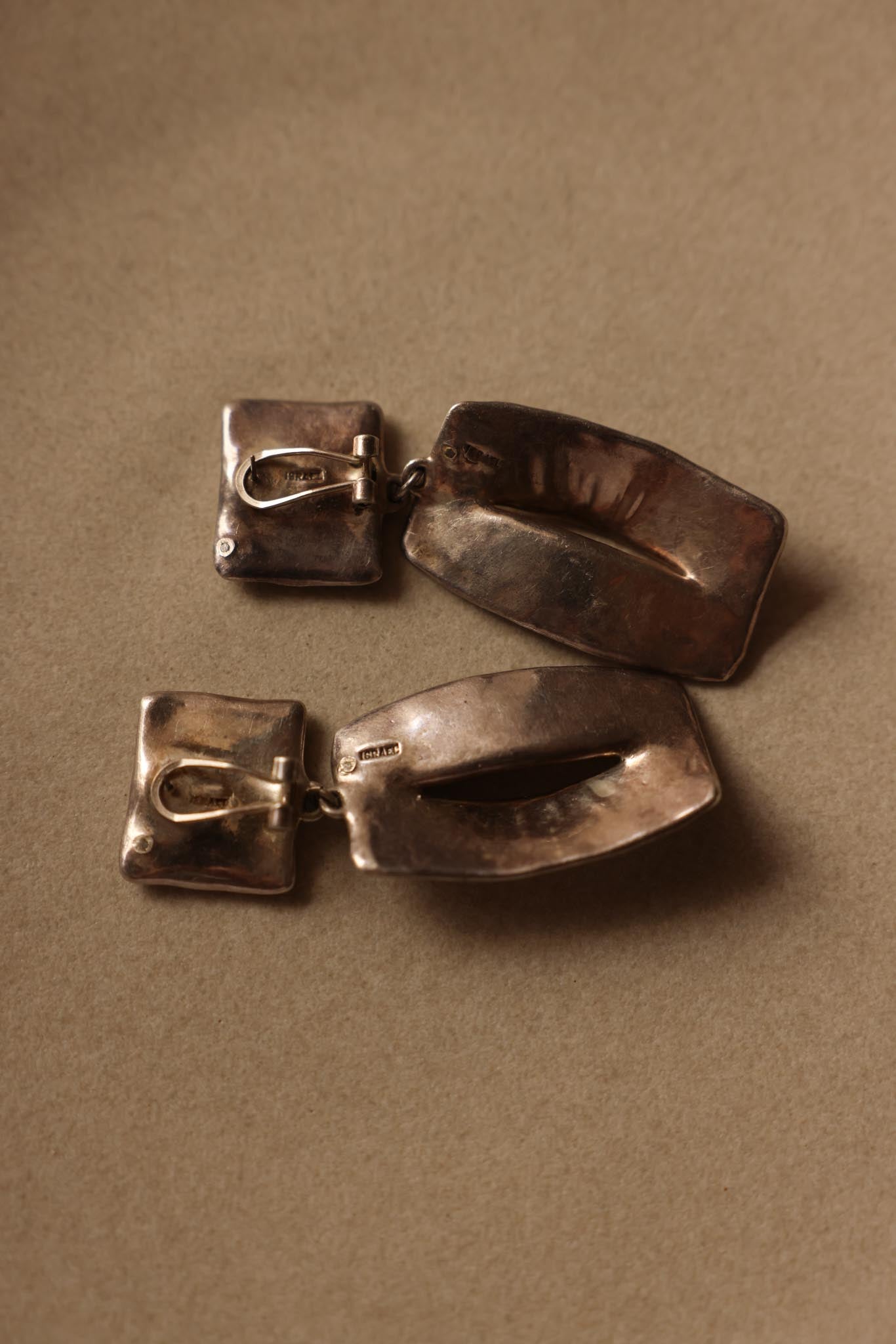 Silver Modernist Drop Earrings Signed Israel|Vintage Baazaar 