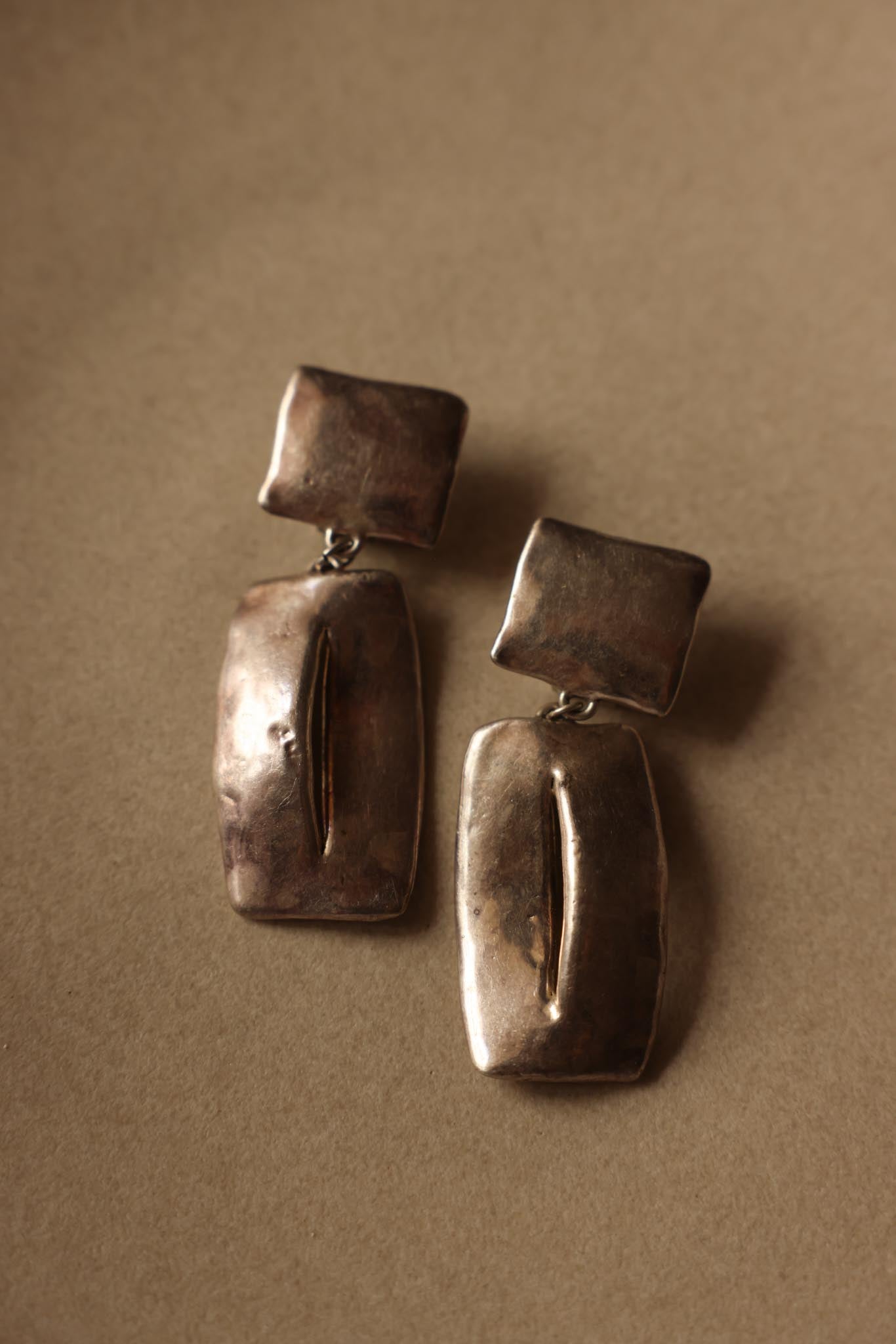 Silver Modernist Drop Earrings Signed Israel|Vintage Baazaar 
