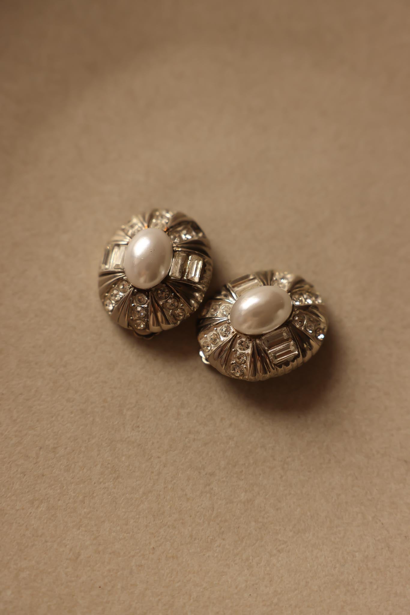 Silver-Tone Rhinestone and Faux Pearl Clip-On Earrings