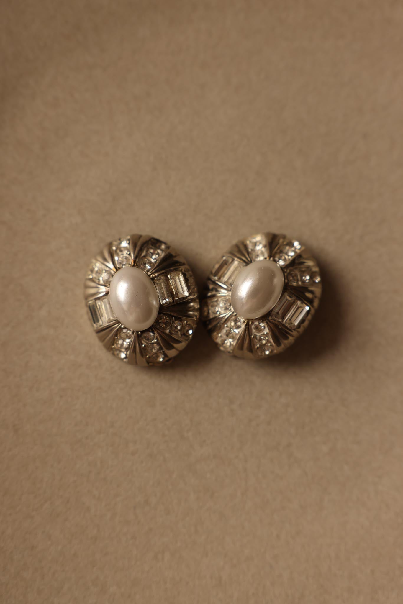 Silver-Tone Rhinestone and Faux Pearl Clip-On Earrings