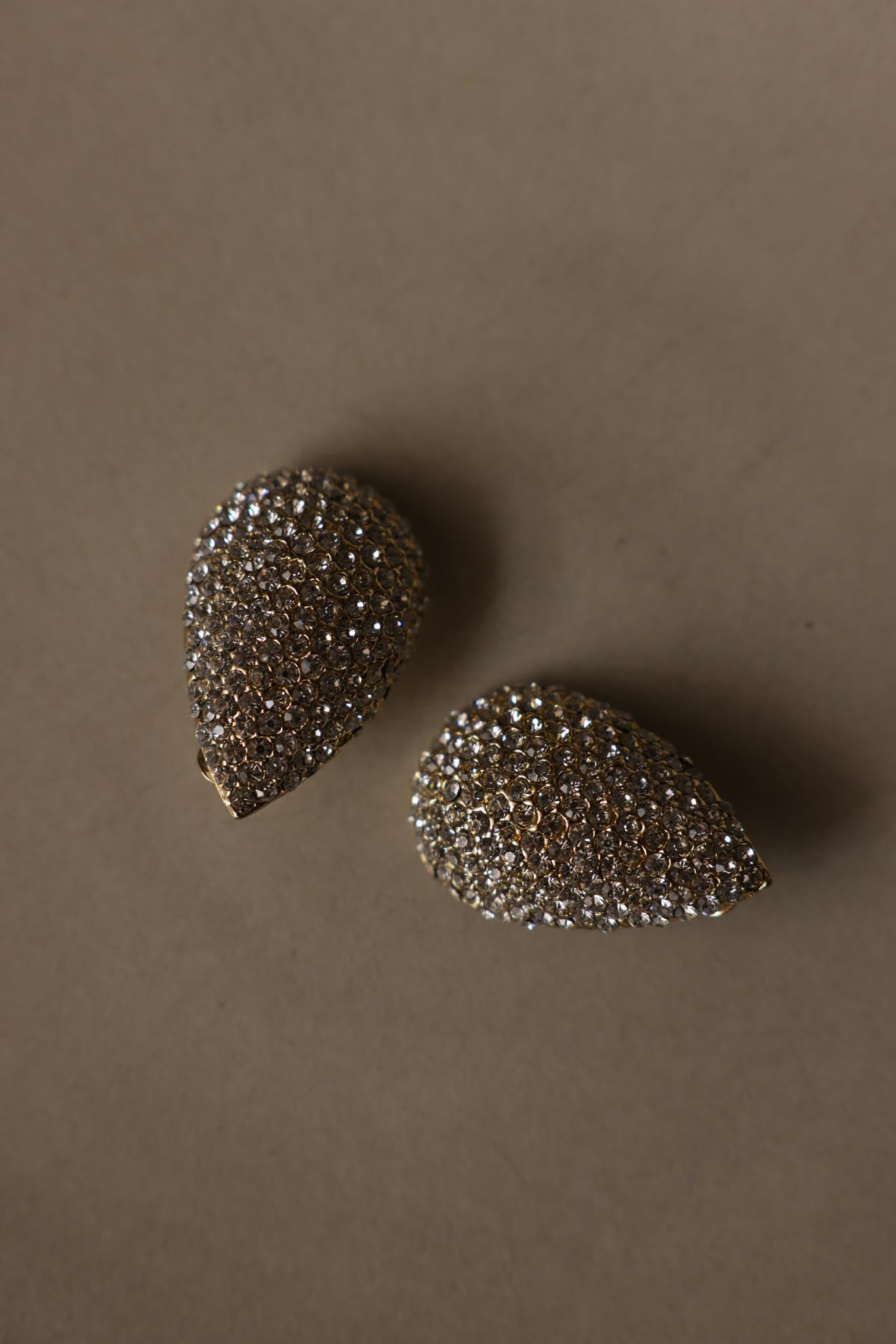 Oversized Teardrop Rhinestone Clip-On Earrings