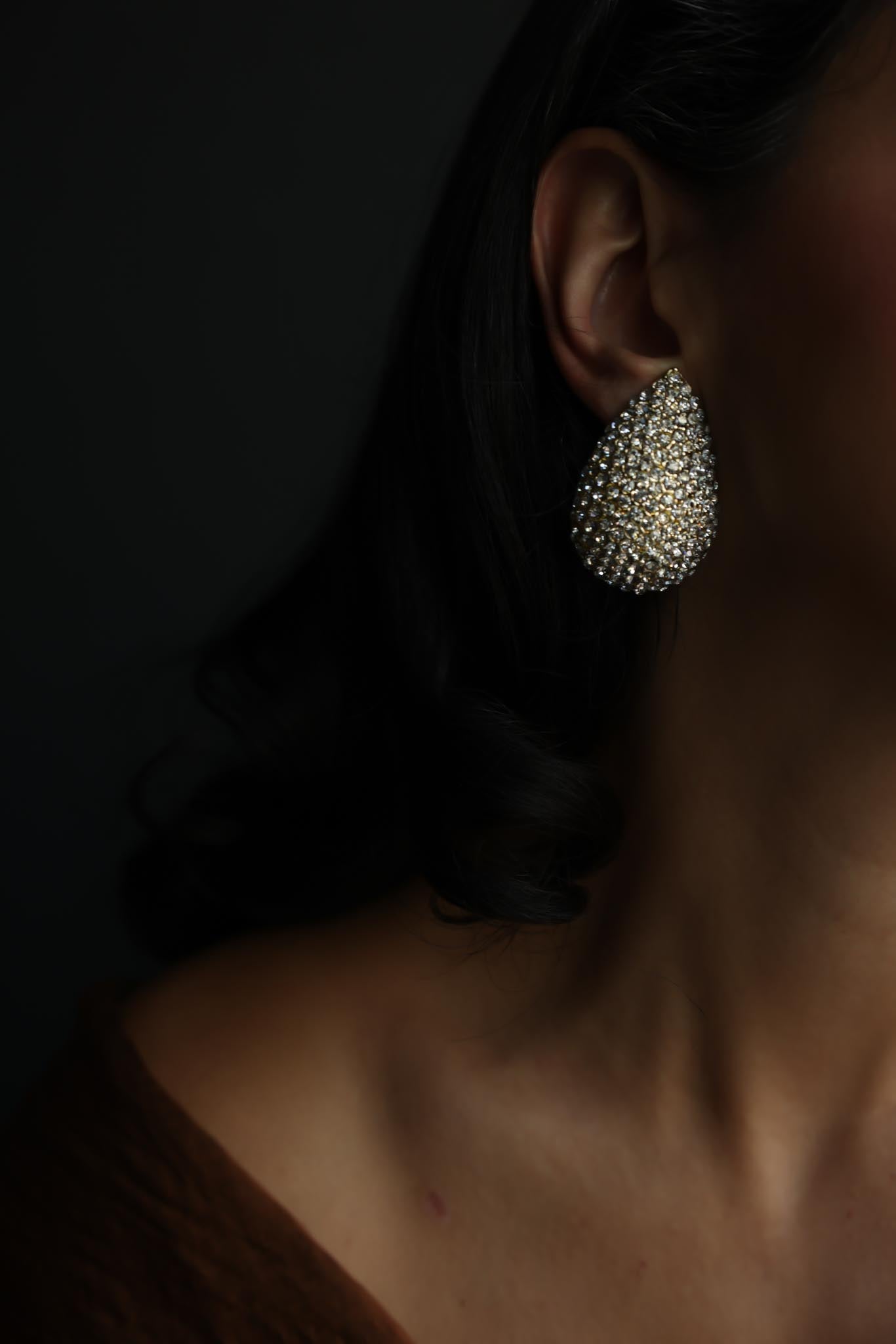 Oversized Teardrop Rhinestone Clip-On Earrings