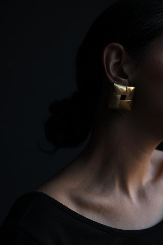 Brass Geometric Pierced Earrings