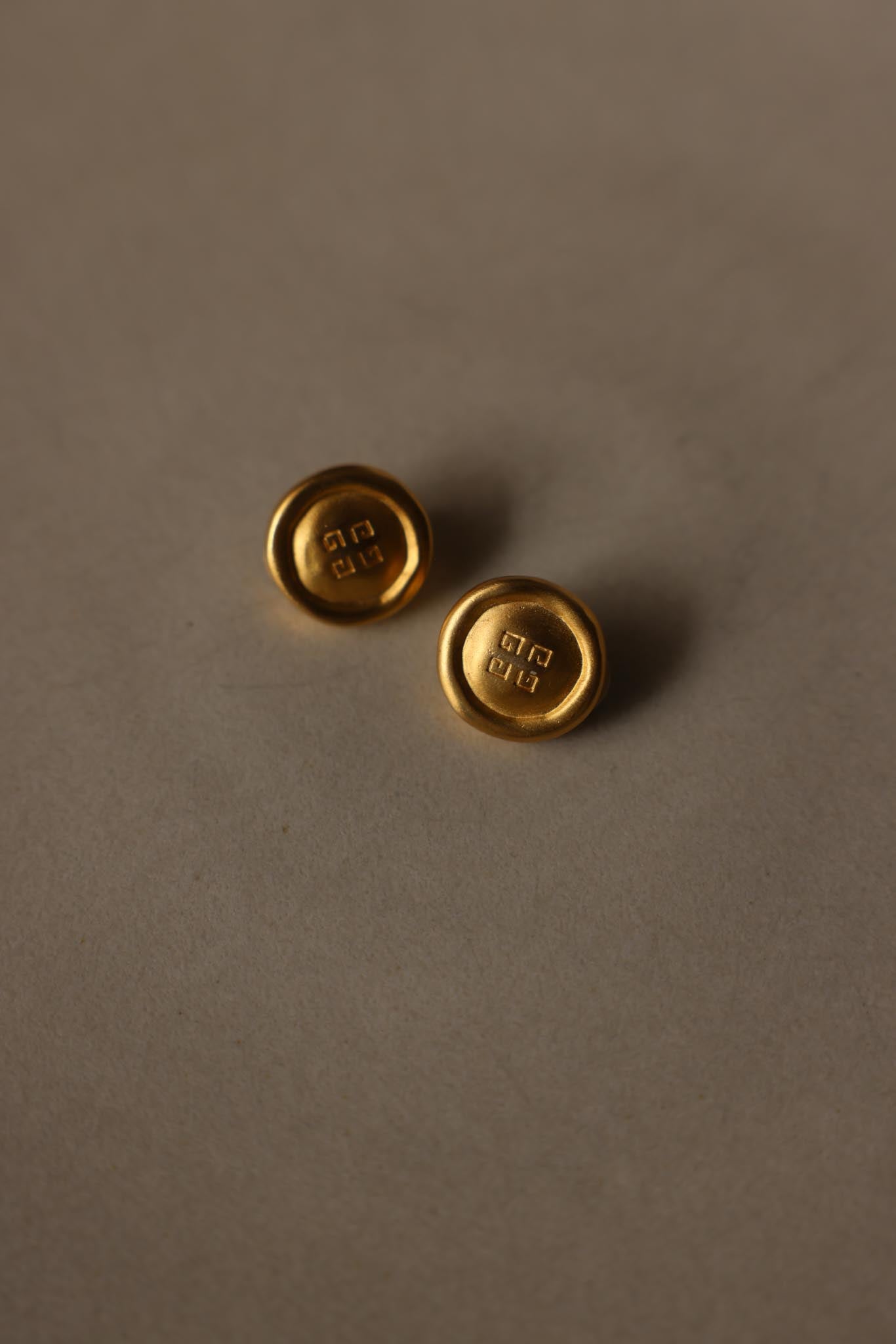 Givenchy Matte Gold Logo Clip-On Earrings – 1980s