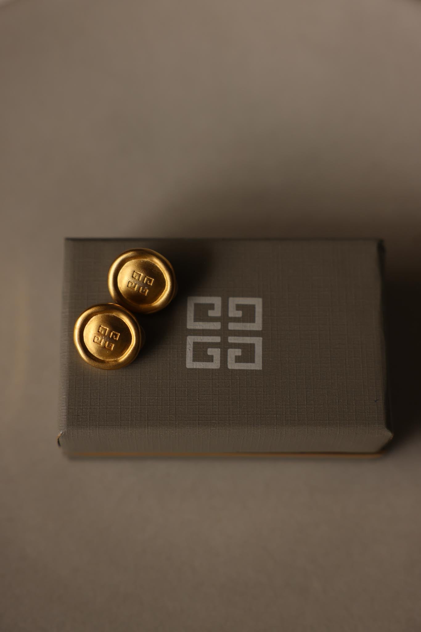 Givenchy Matte Gold Logo Clip-On Earrings – 1980s
