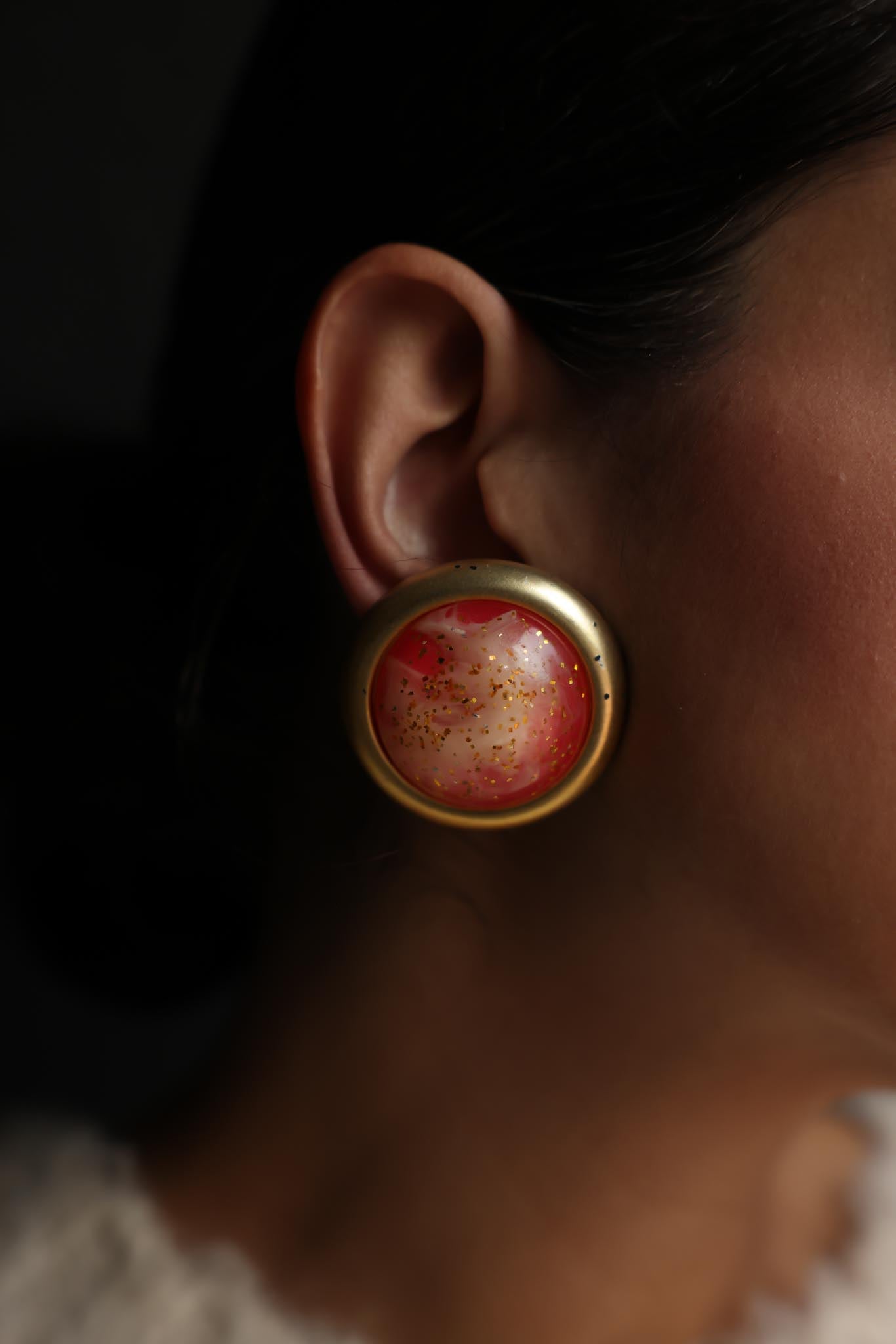 Gold-Tone Coral Confetti Dome Clip-On Earrings