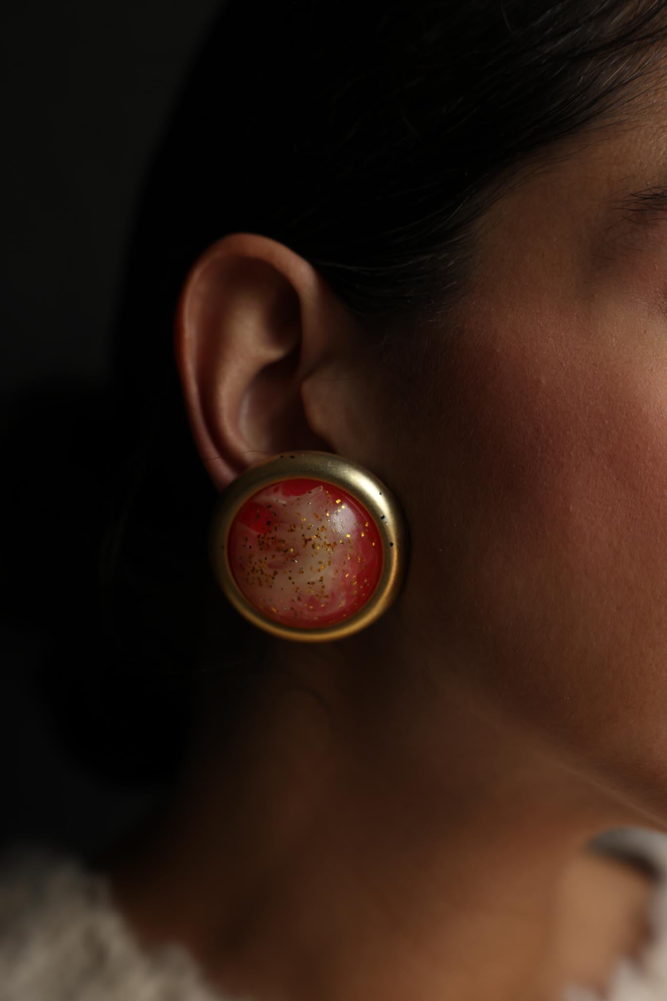 Gold-Tone Coral Confetti Dome Clip-On Earrings
