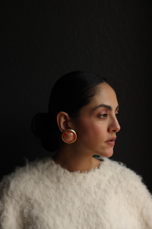 Gold-Tone Coral Confetti Dome Clip-On Earrings