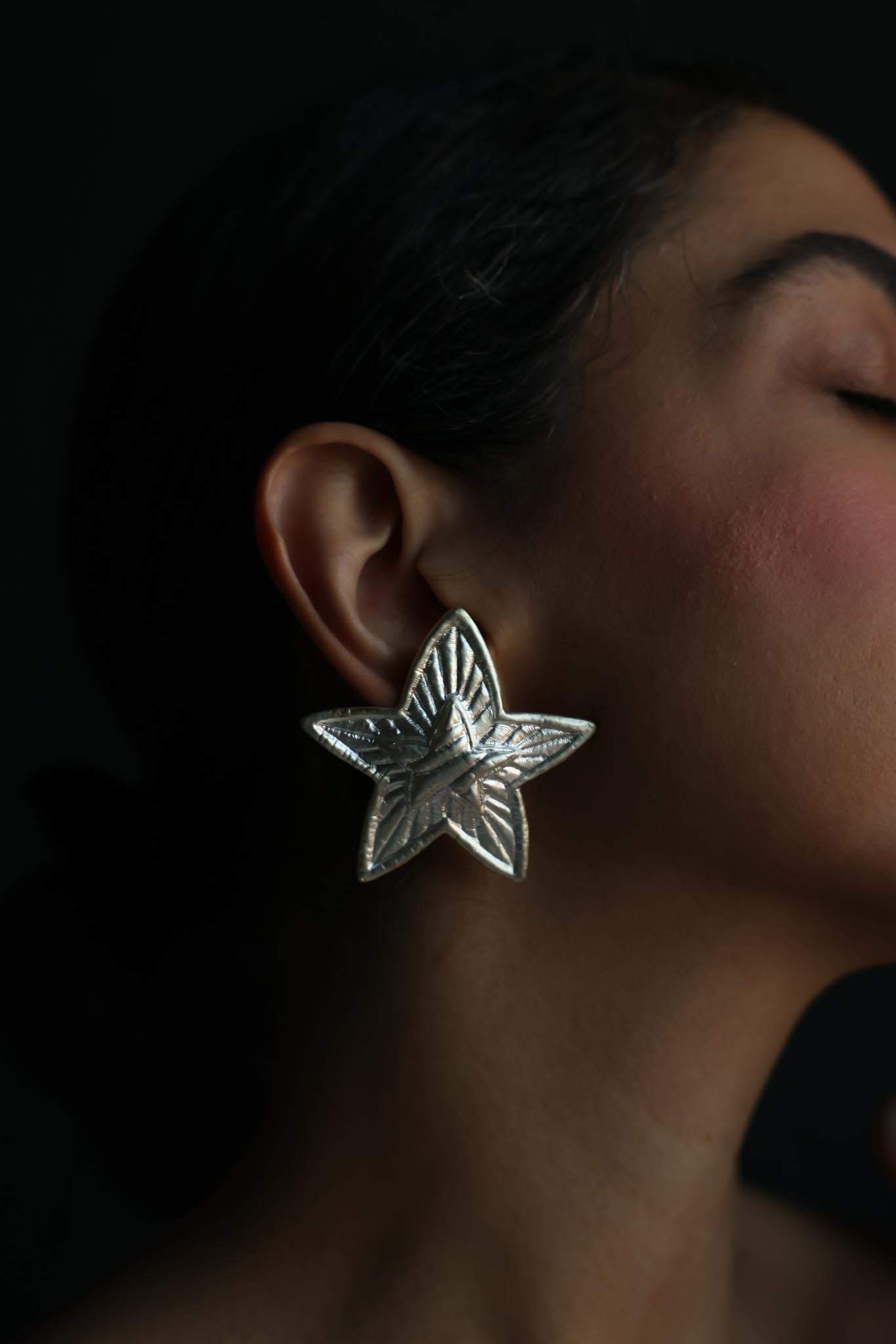 Oversized Silver-Tone Star Clip-On Earrings