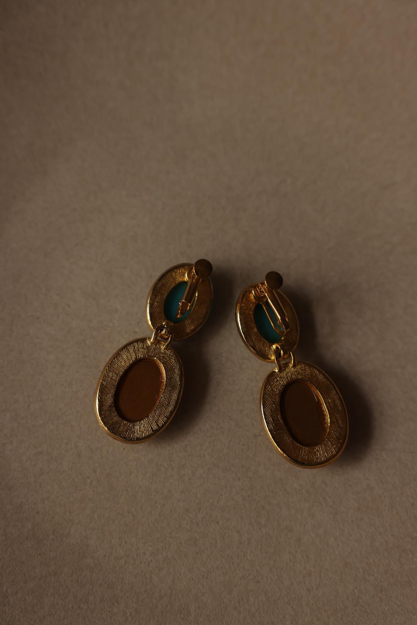 Gold-Tone Clip-On Earrings with Blue and Red Cabochons, 1980s|Vintage Baazaar 