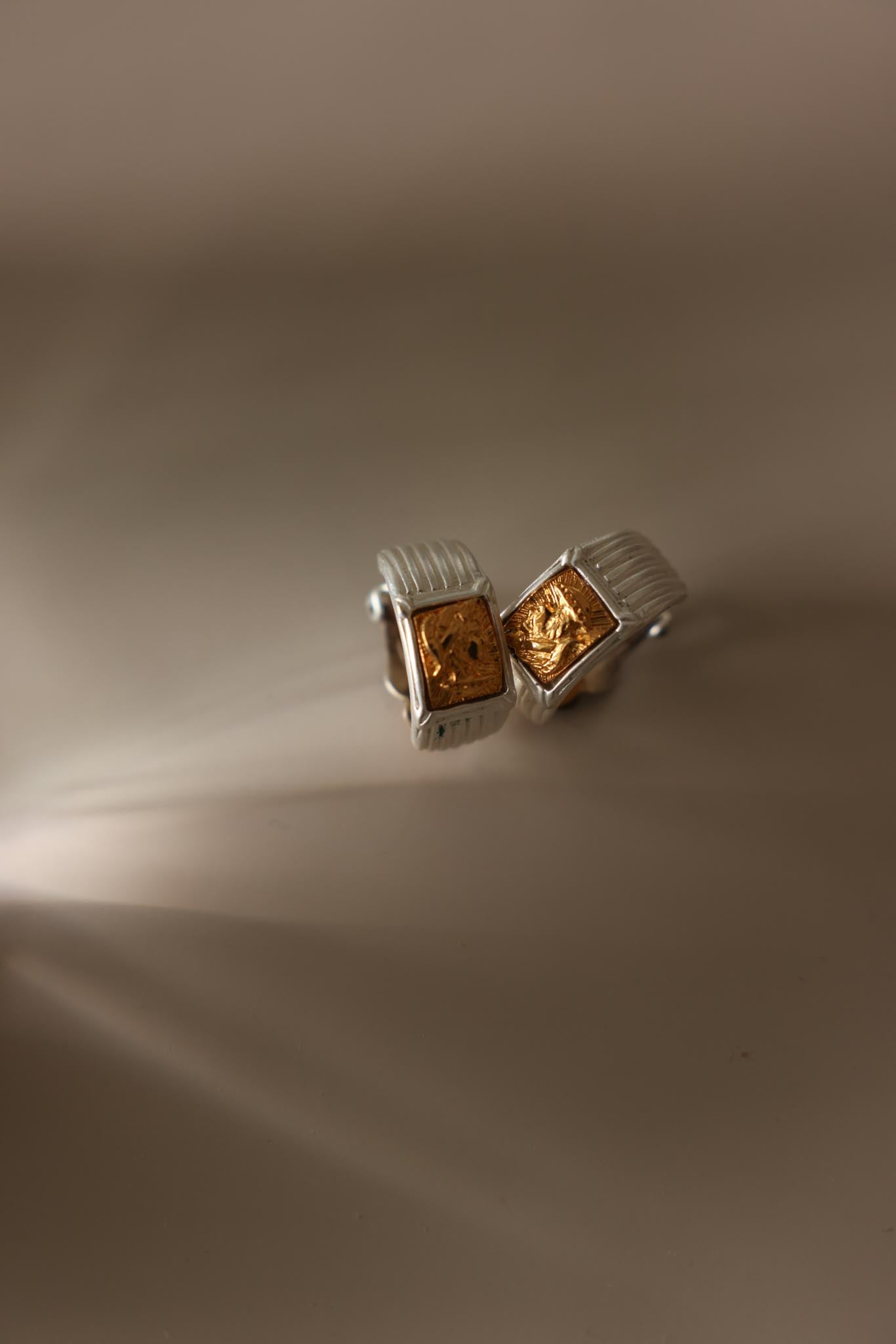 Two-Tone Greek Motif Clip-On Earrings