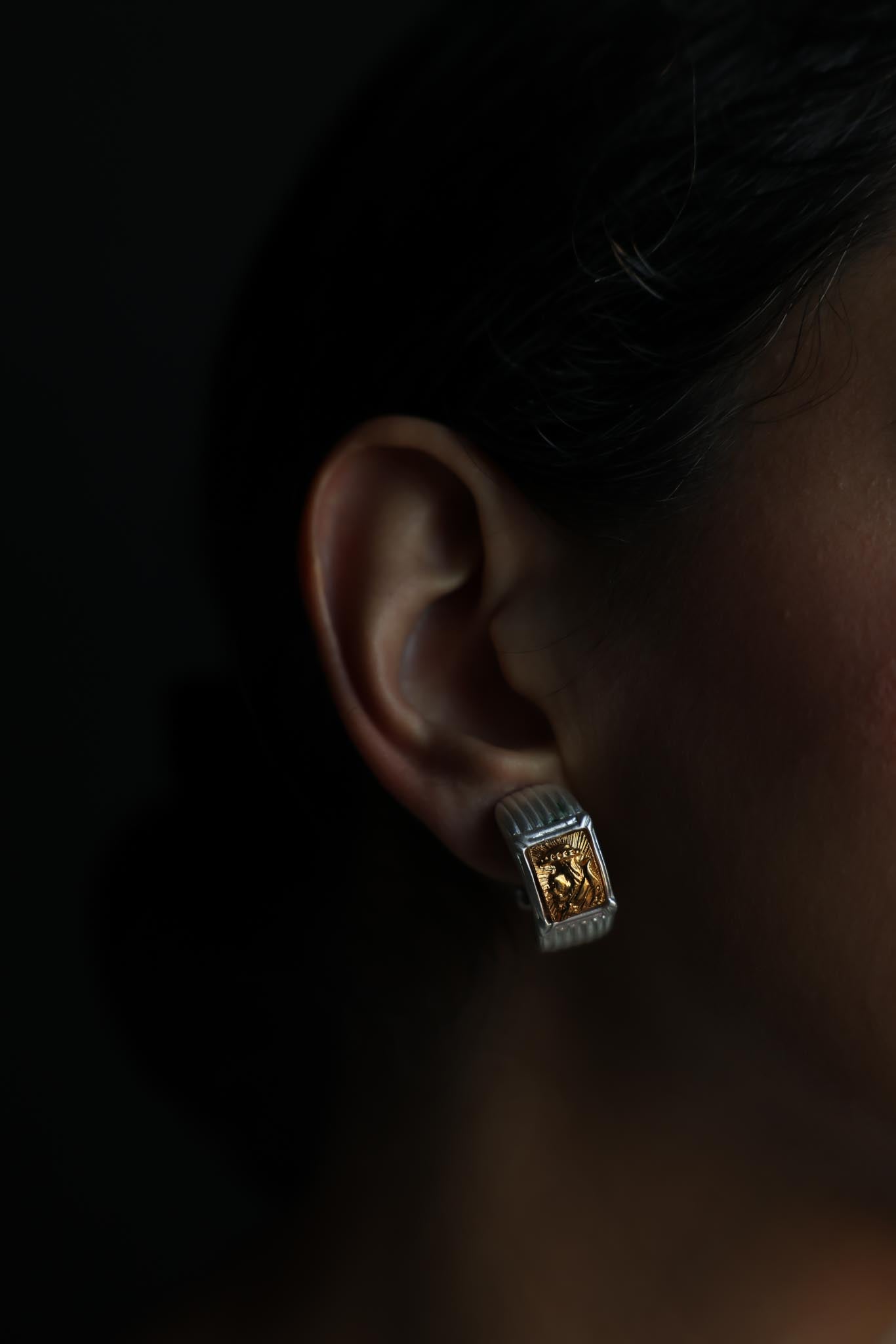 Two-Tone Greek Motif Clip-On Earrings