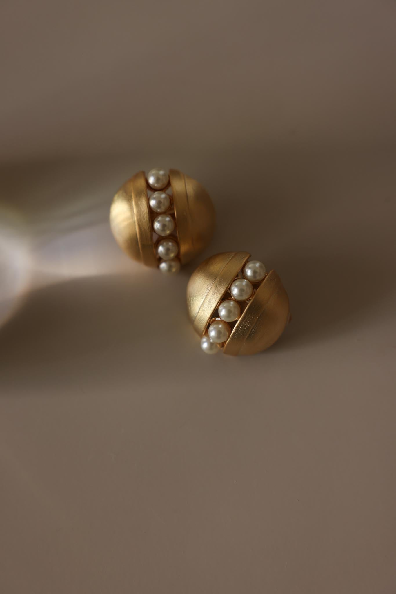 Matte Gold Round Faux Pearl Clip-On Earrings