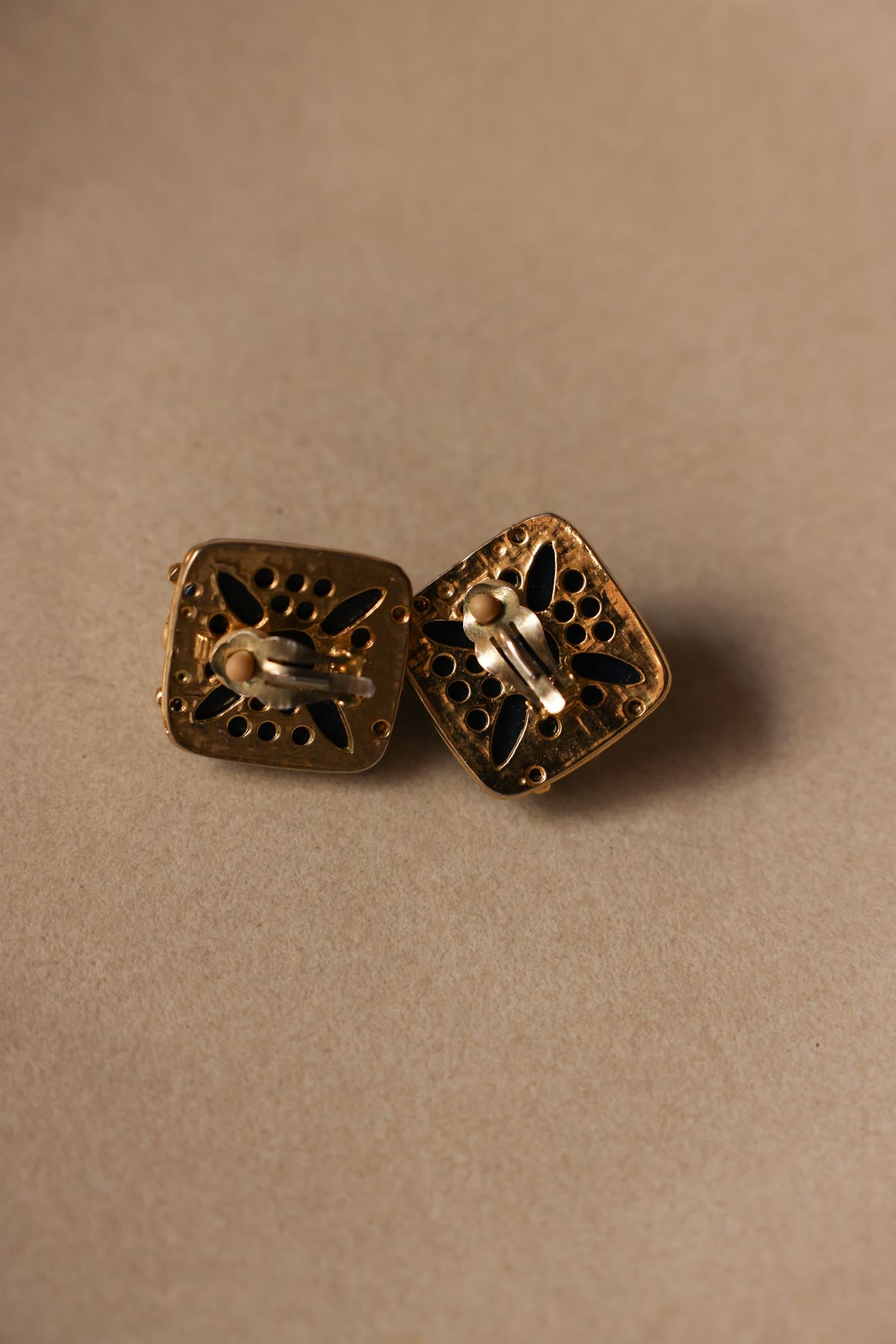 Gold-Tone Clip-On Earrings with Navy Enamel and Faux Pearls, 1980s|Vintage Baazaar 