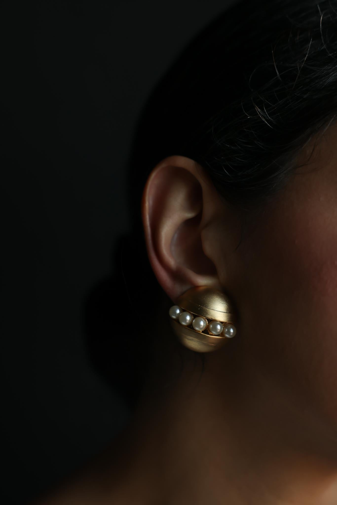 Matte Gold Round Faux Pearl Clip-On Earrings