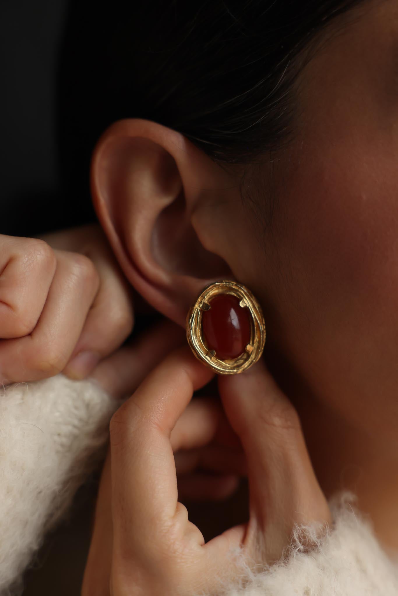 Gold-Tone Amber Brown Oval Clip-On Earrings