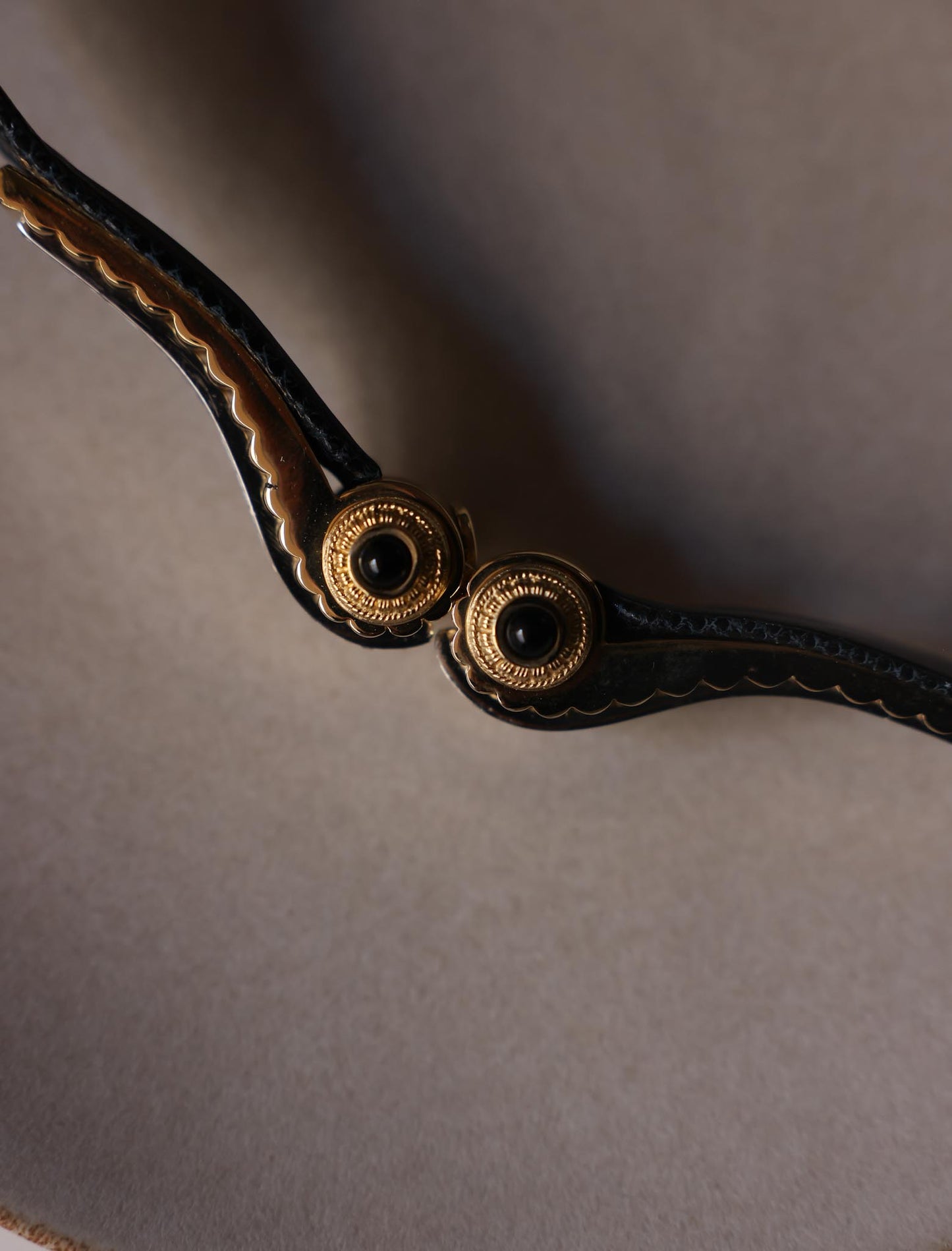 1980s Judith Leiber Midnight Blue Snakeskin Belt With Onyx And Crystal Buckle