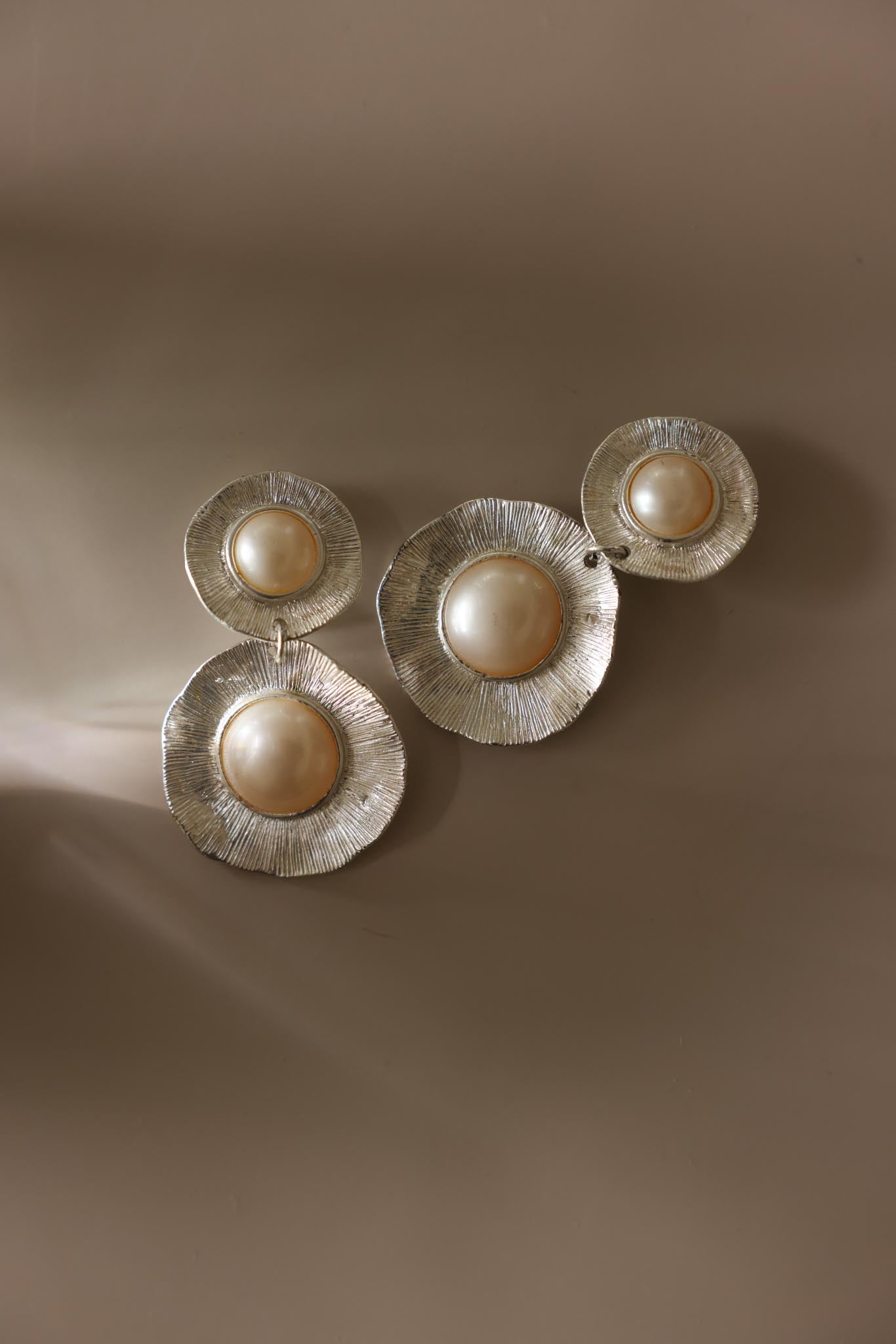 Silver Tone Faux Pearl Statement Clip-On Earrings