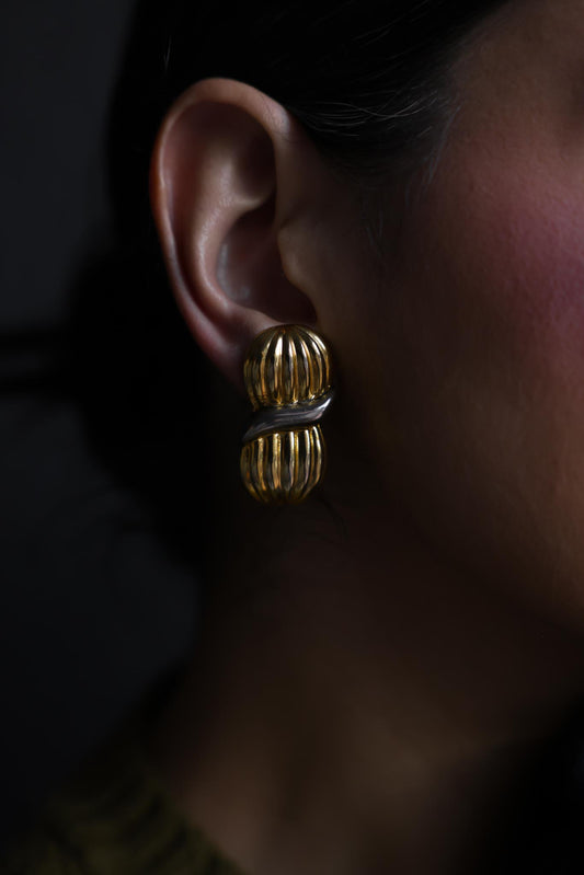 Two-Tone Ribbed Clip-On Earrings