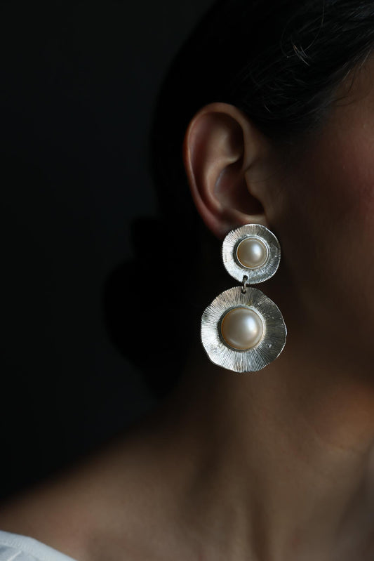 Silver Tone Faux Pearl Statement Clip-On Earrings
