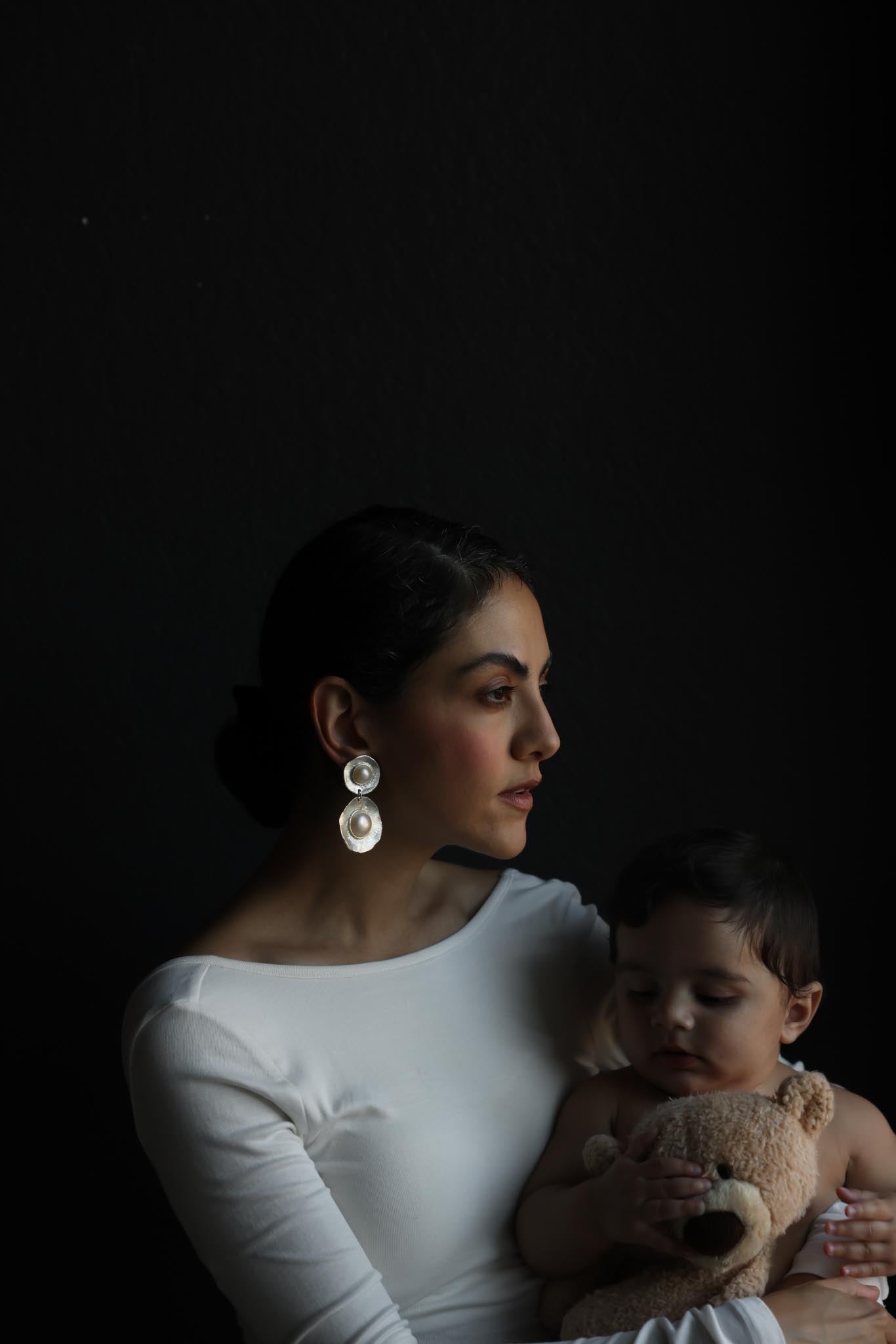 Silver Tone Faux Pearl Statement Clip-On Earrings