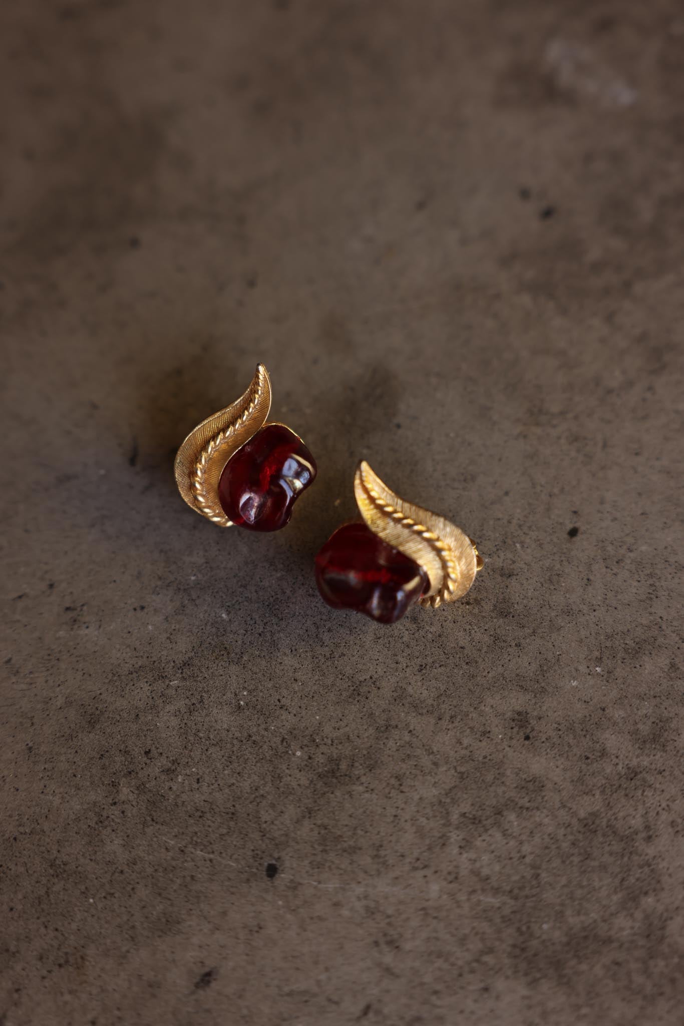 Marvella Gold-Tone Leaf Clip-On Earrings with Red Accent