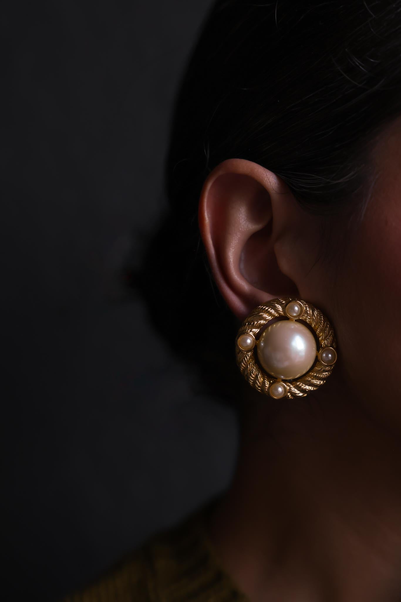 Gold-Tone Faux Pearl Rope Clip-On Earrings