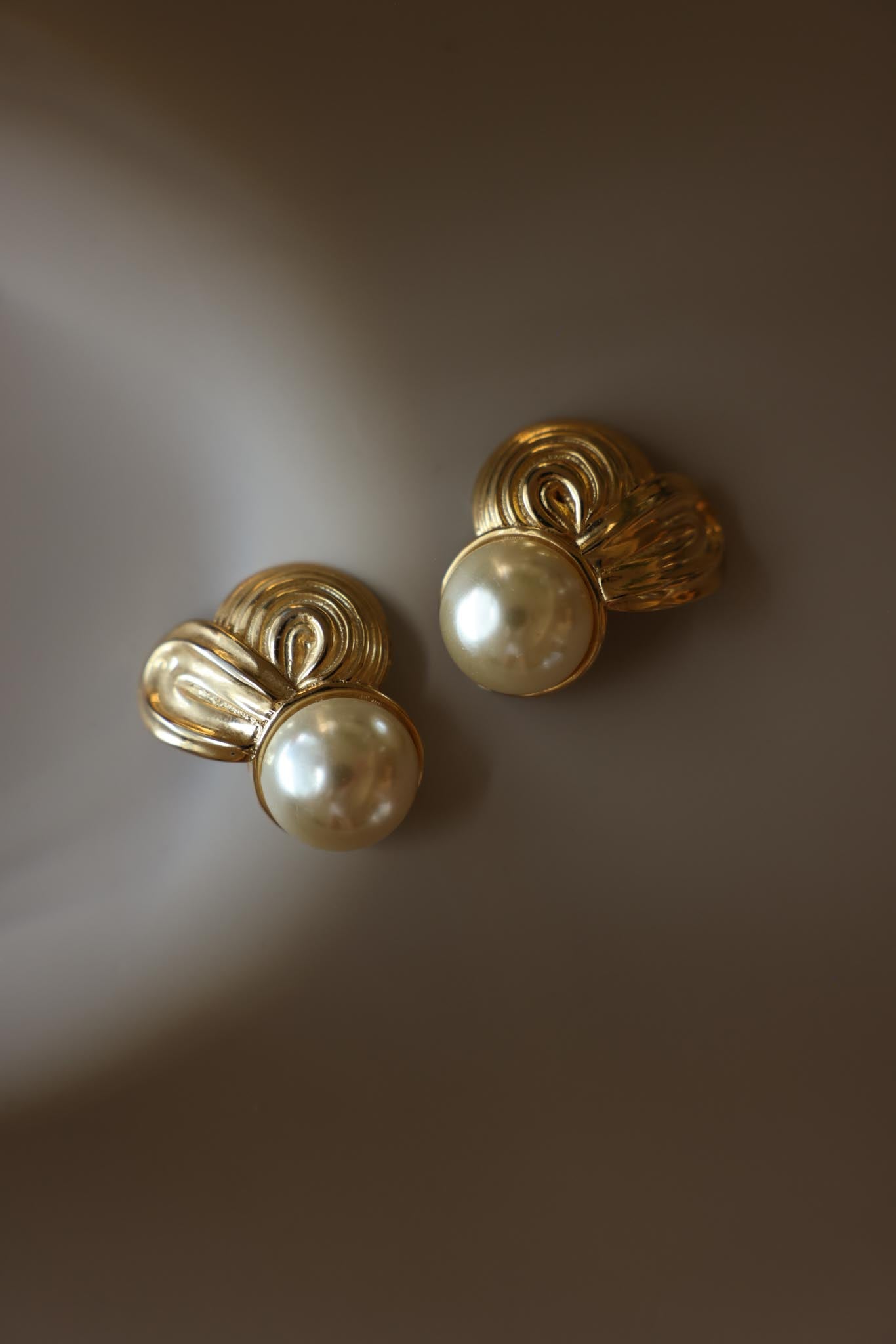 Gold-Tone Faux Pearl Sculptural Clip-On Earrings