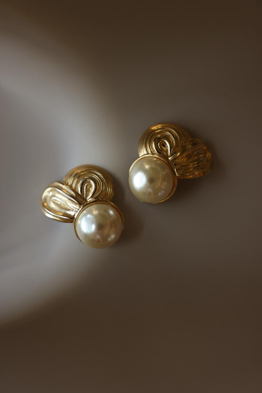 Gold-Tone Faux Pearl Sculptural Clip-On Earrings