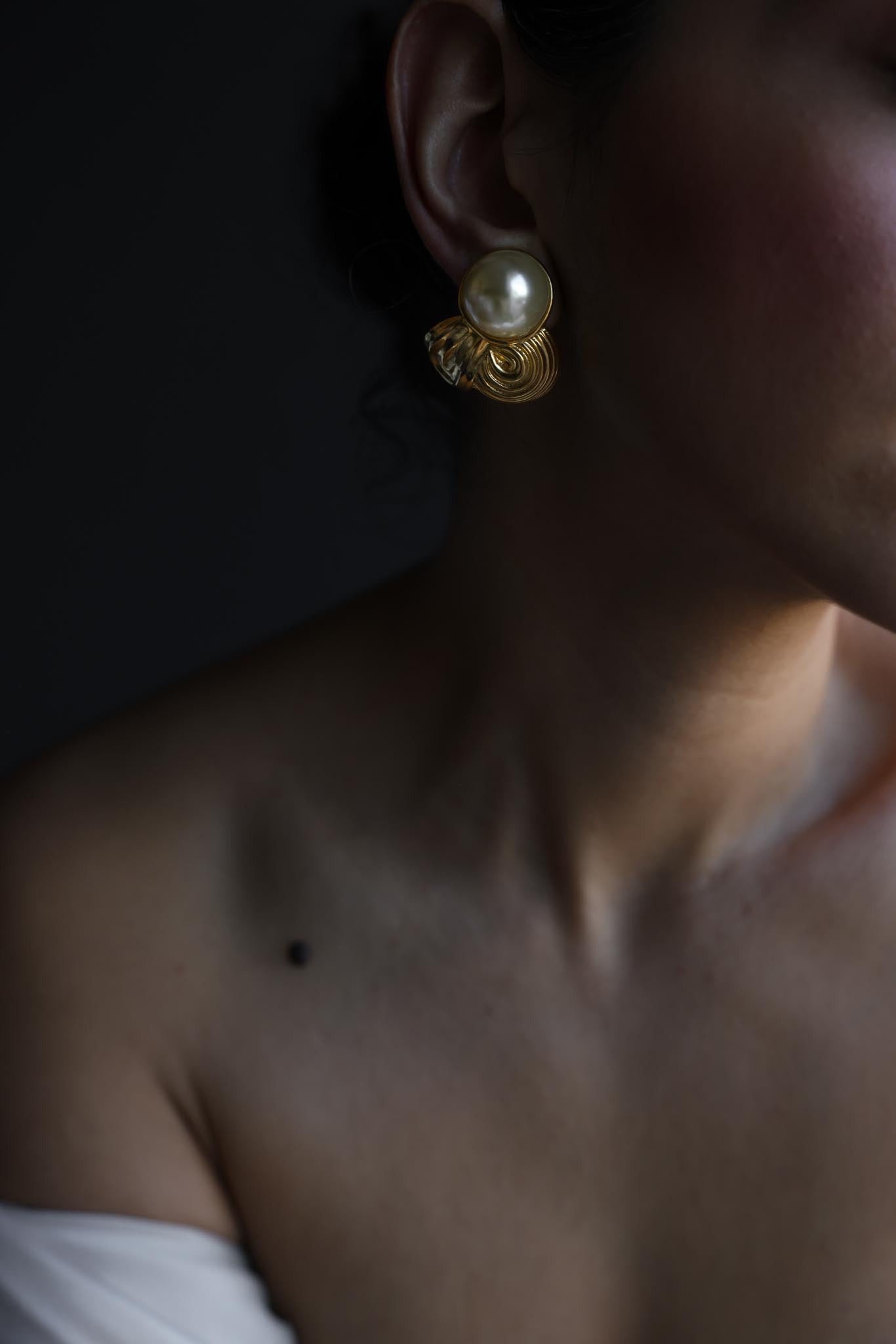 Gold-Tone Faux Pearl Sculptural Clip-On Earrings