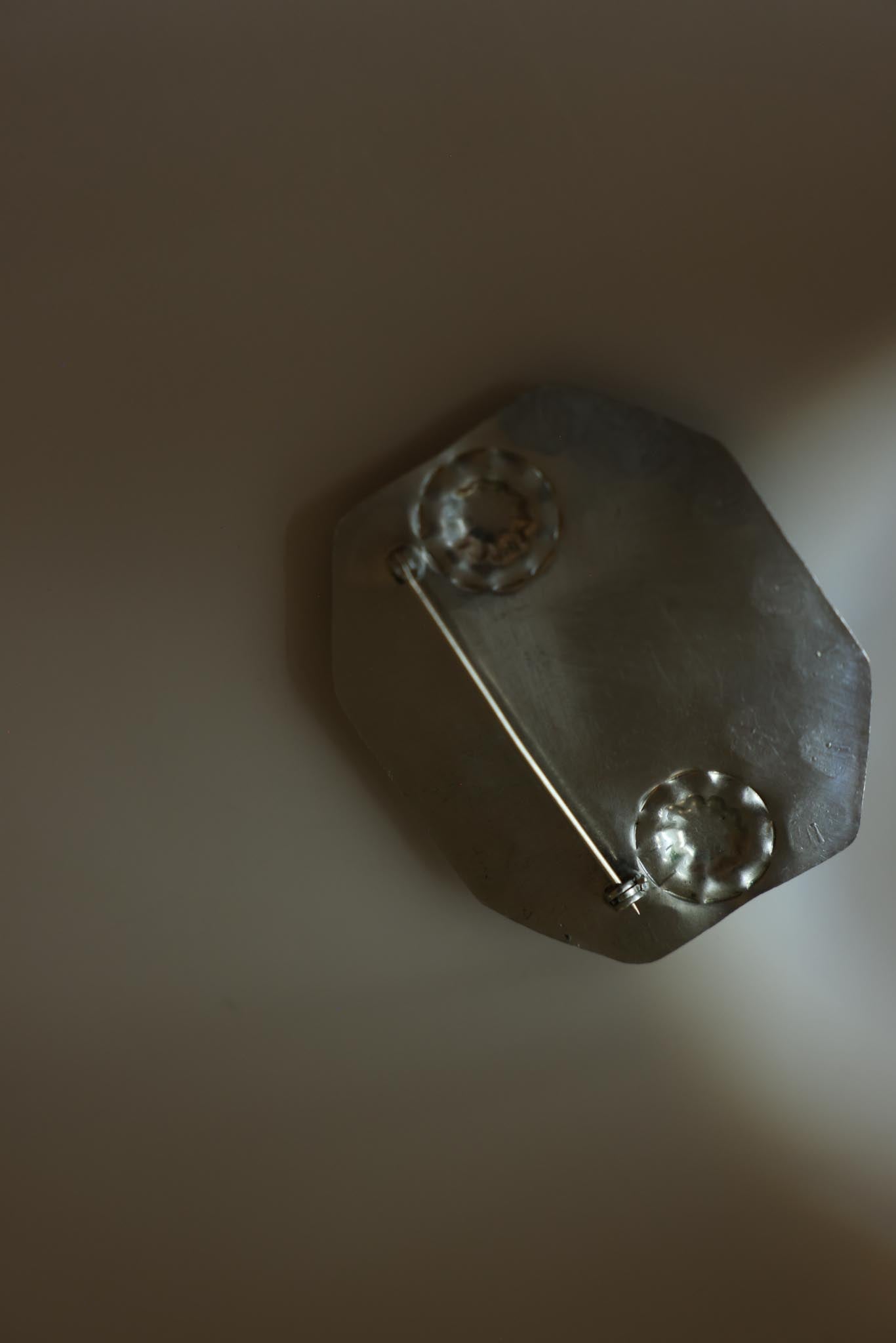 Silver-Tone Blue Glass Statement Brooch