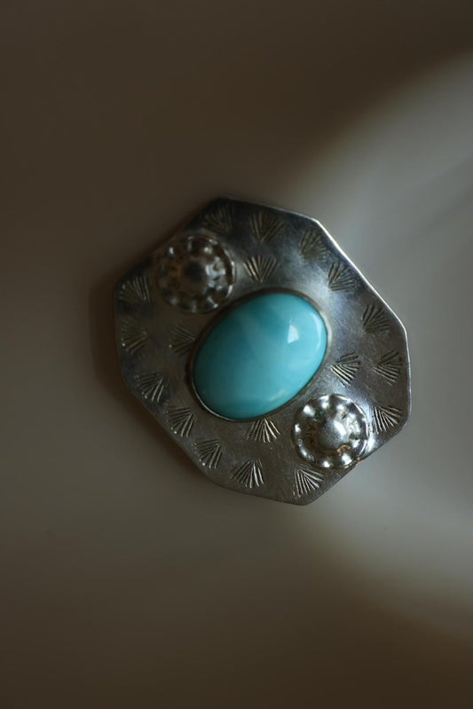 Silver-Tone Blue Glass Statement Brooch
