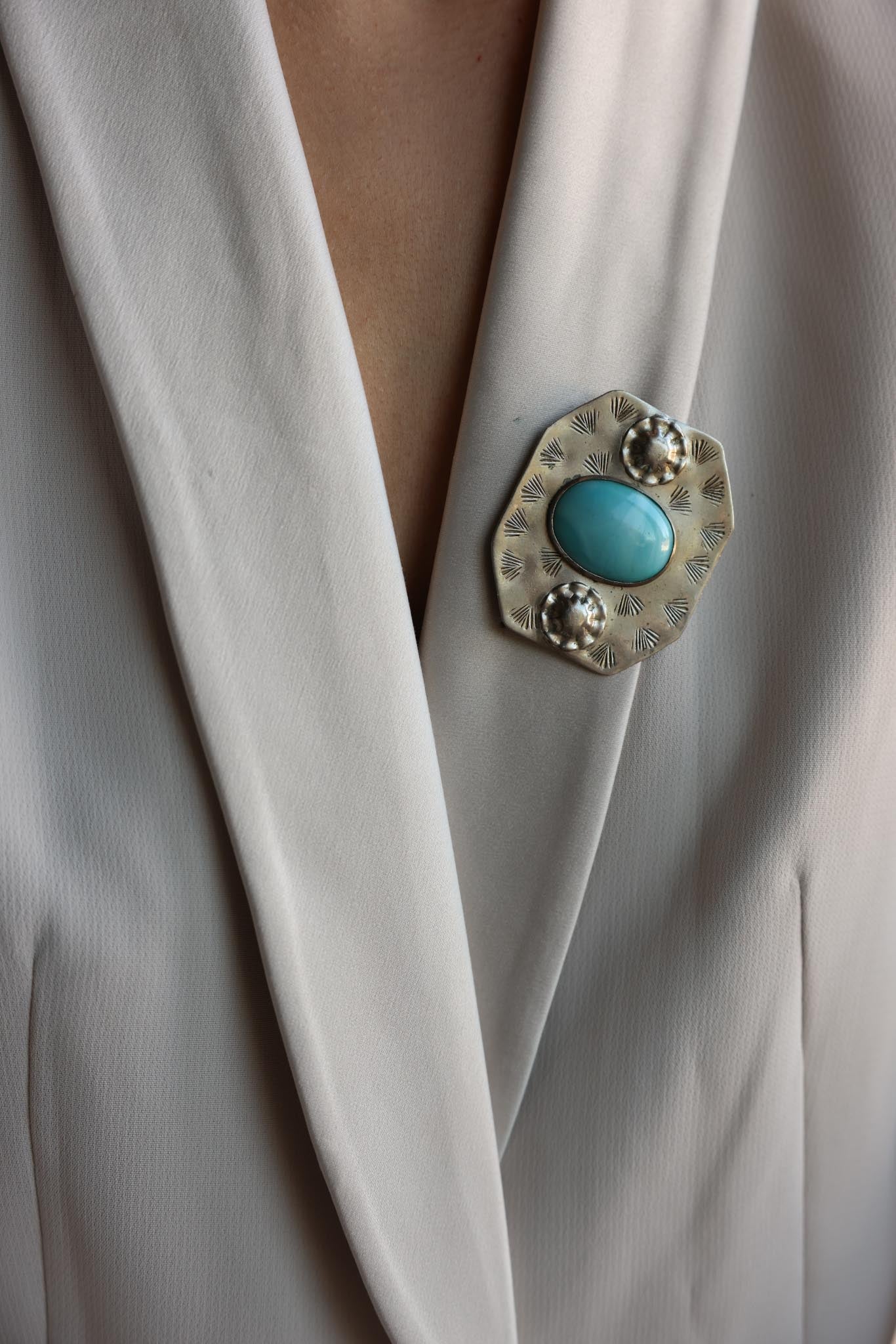 Silver-Tone Blue Glass Statement Brooch
