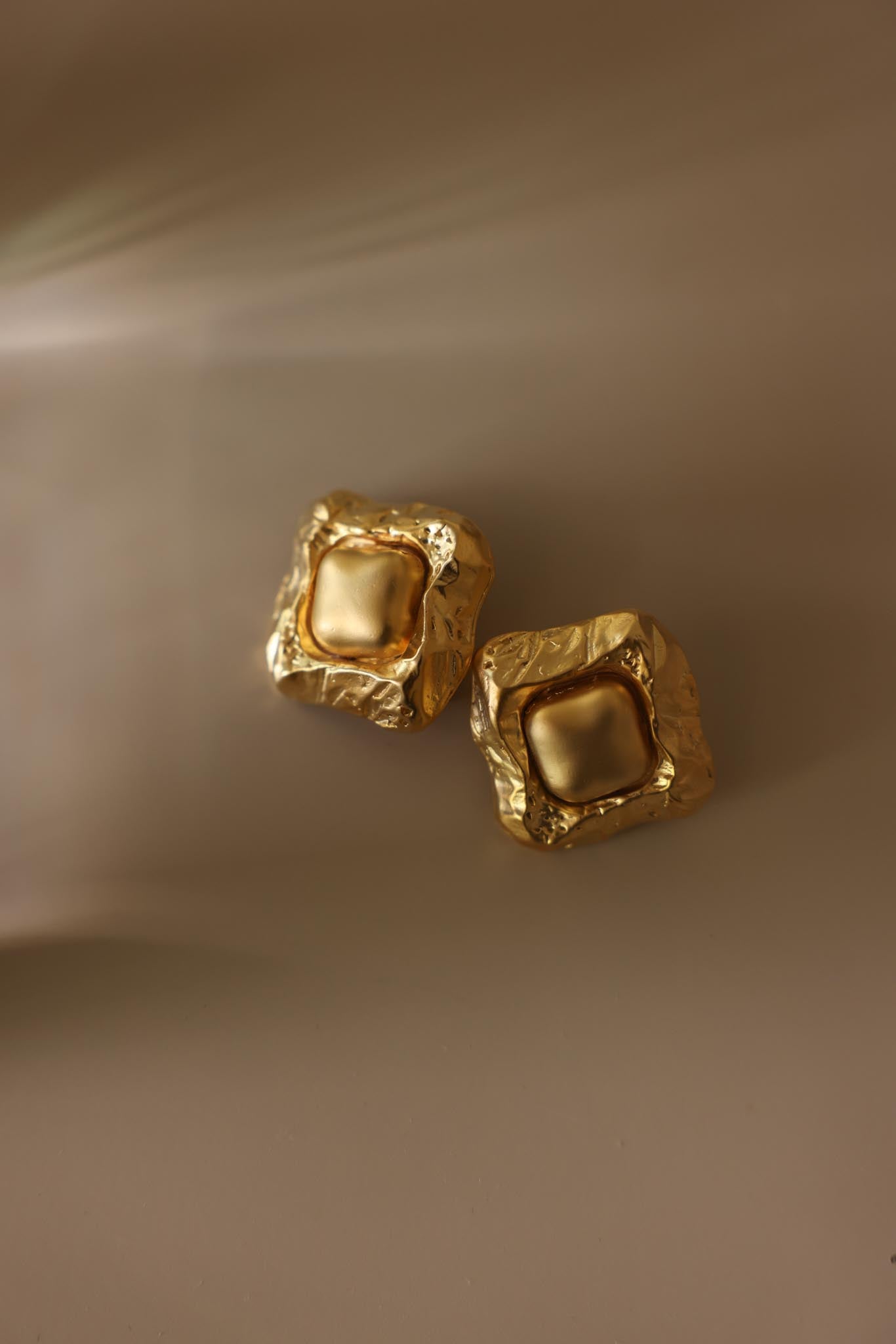 Matte Gold Square Clip-On Earrings|Vintage Baazaar 