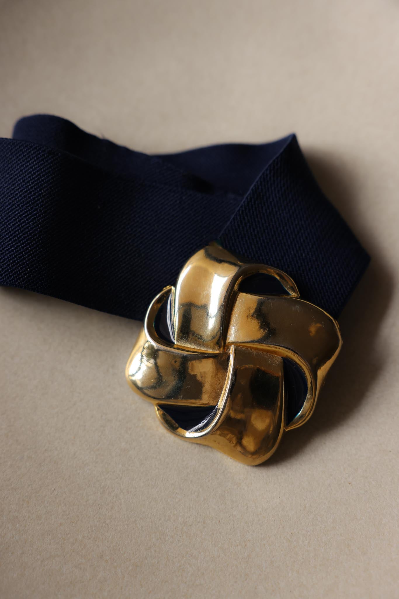 Navy Blue Stretch Belt with Gold Buckle|Vintage Baazaar 