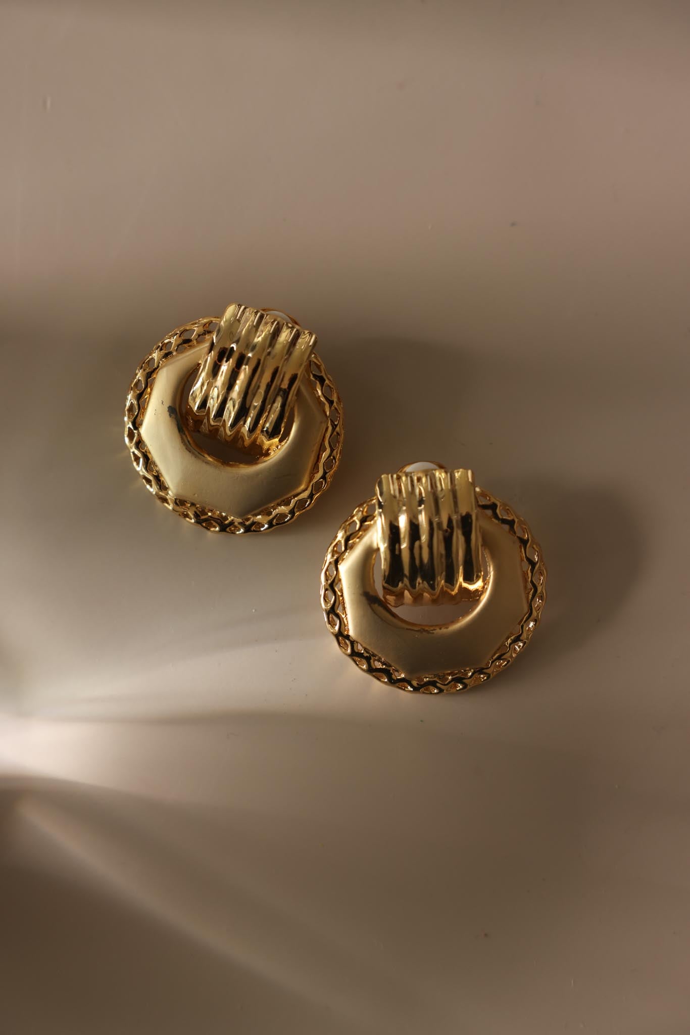 Two-Tone Door Knocker Clip-On Earrings|Vintage Baazaar 