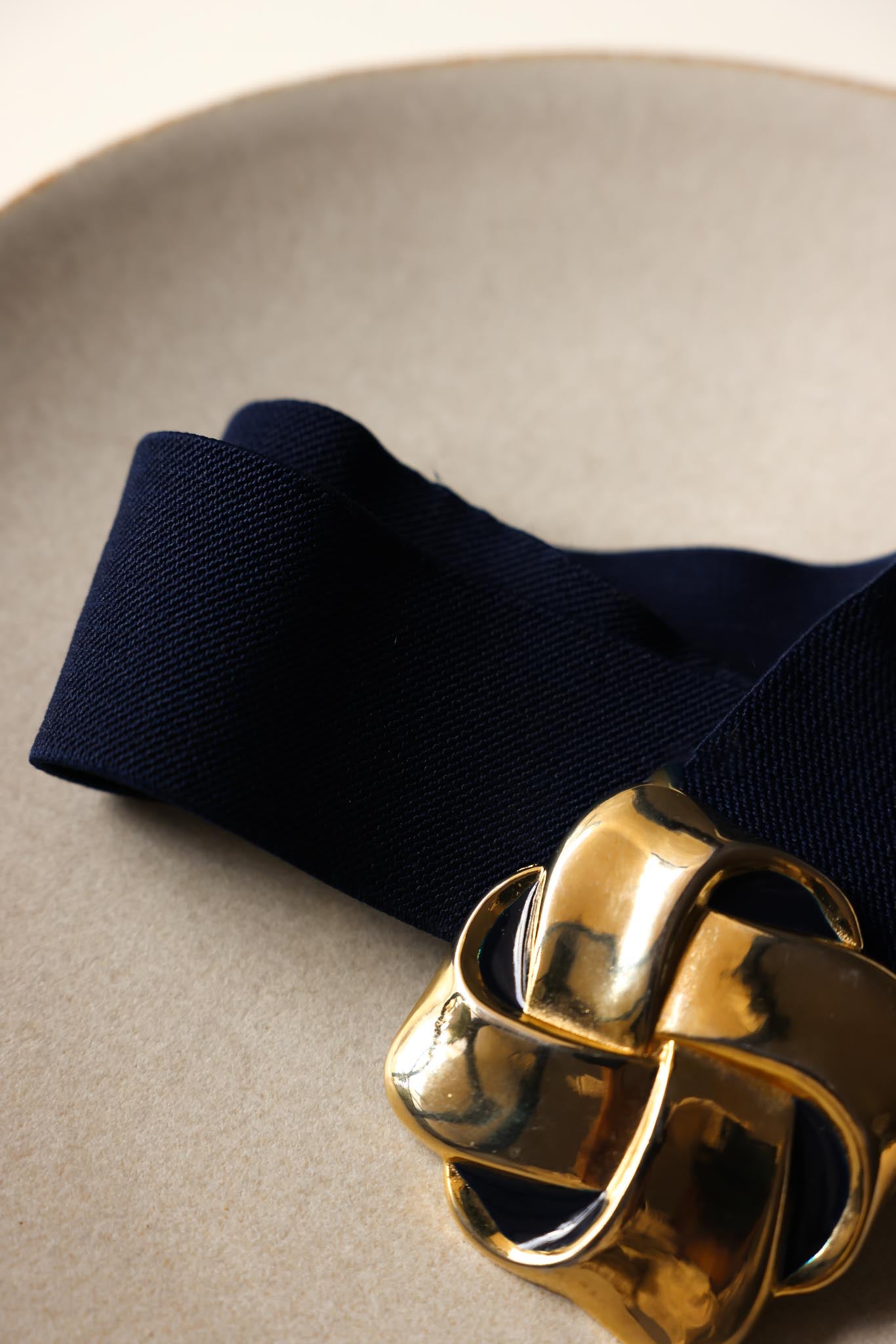 Navy Blue Stretch Belt with Gold Buckle|Vintage Baazaar 