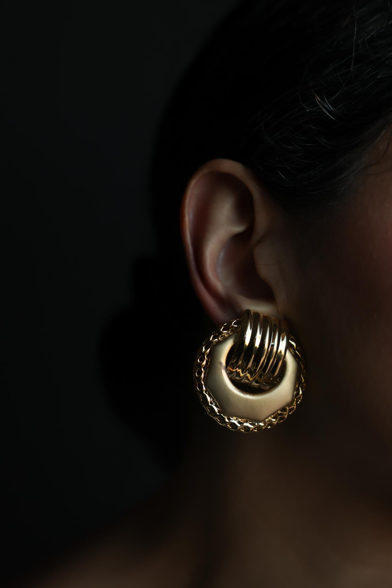 Two-Tone Door Knocker Clip-On Earrings|Vintage Baazaar 