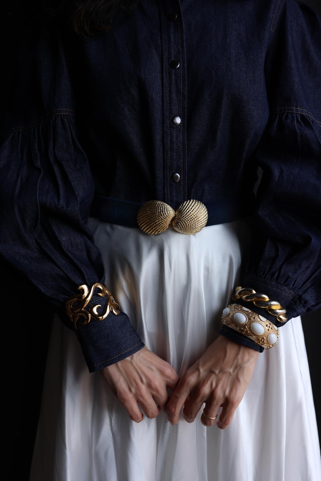 Douglas Paquette Navy Velvet Belt with Gold Buckle|Vintage Baazaar 