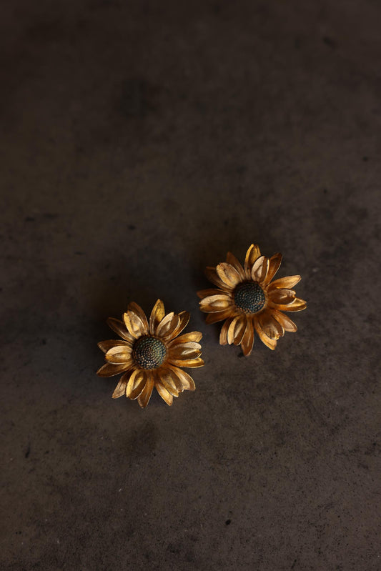 Matte Gold Floral Clip-On Earrings