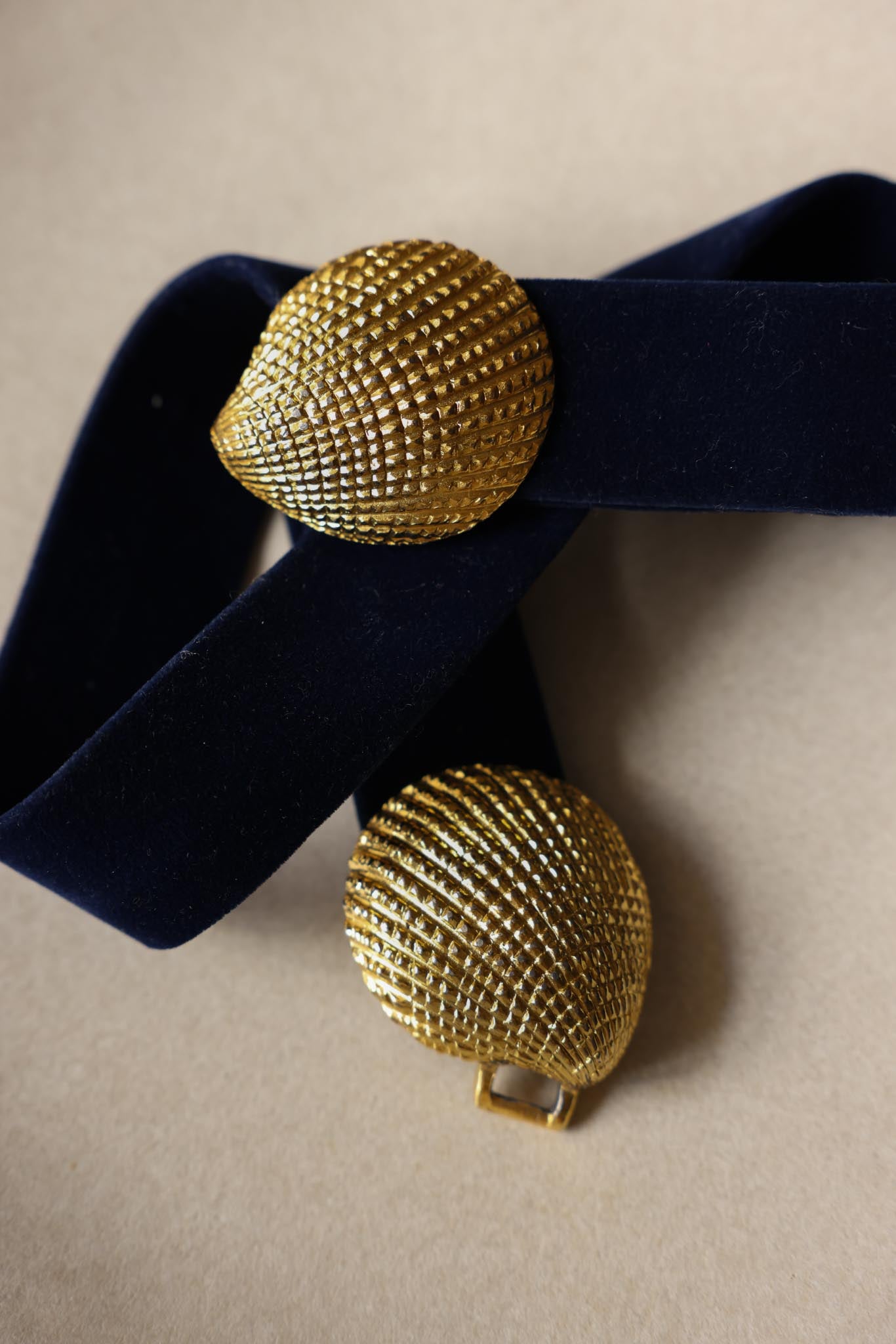 Douglas Paquette Navy Velvet Belt with Gold Buckle|Vintage Baazaar 