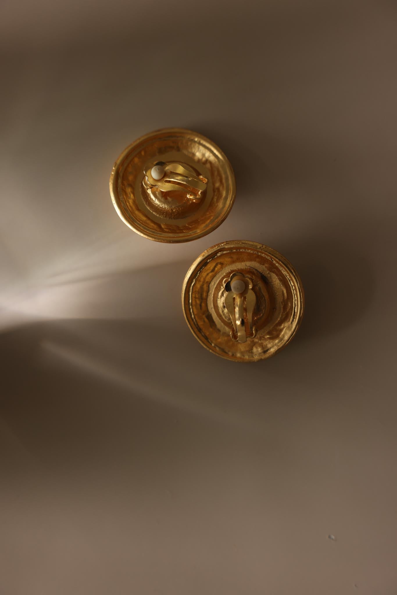 Matte Gold and Amber Cabochon Clip-On Earrings
