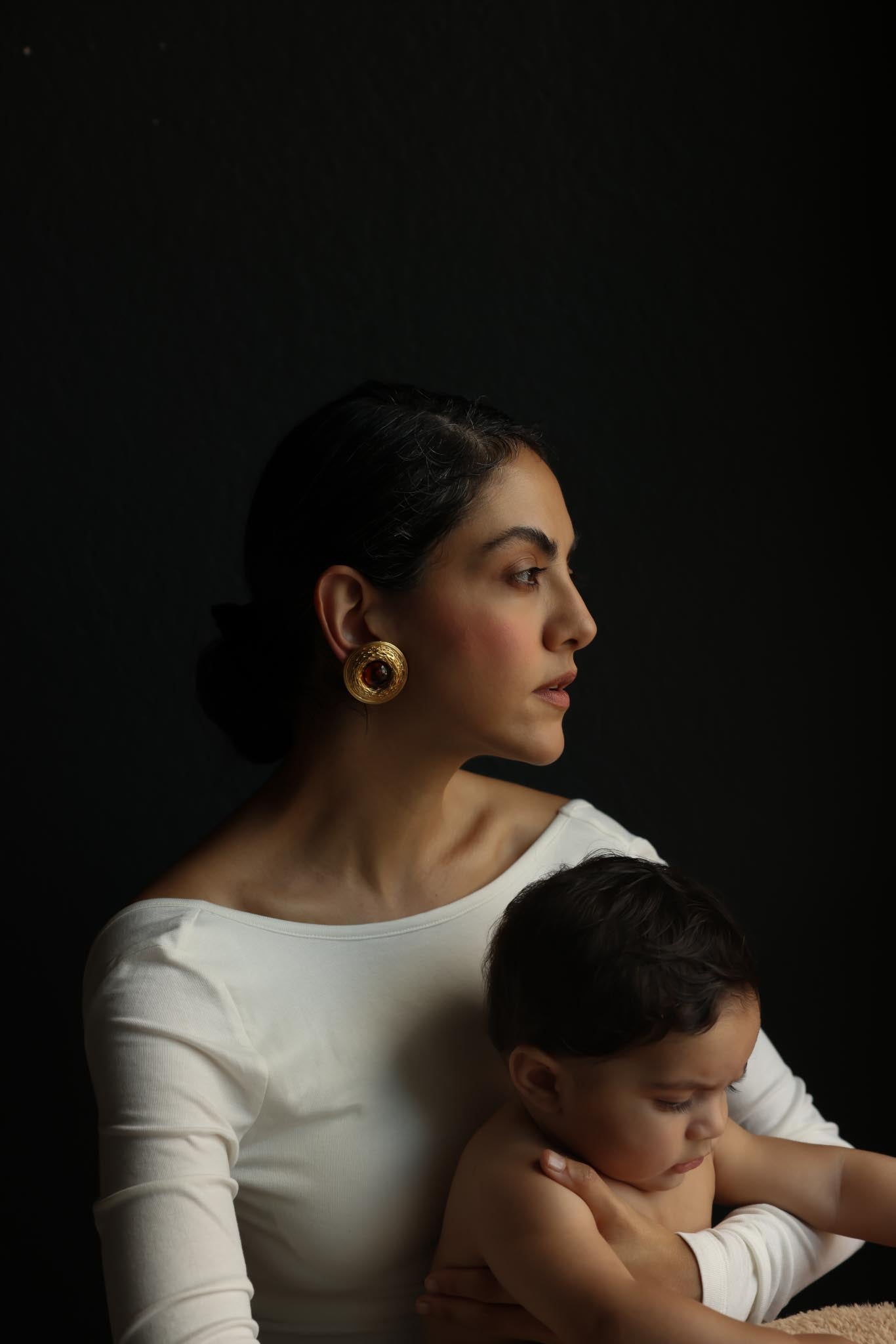 Matte Gold and Amber Cabochon Clip-On Earrings