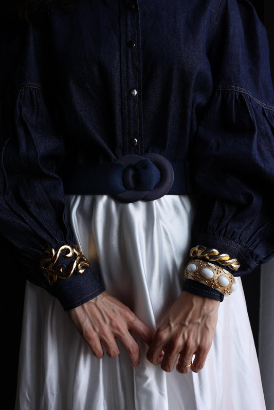 Navy Blue Stretch Belt with Knotted Buckle|Vintage Baazaar 