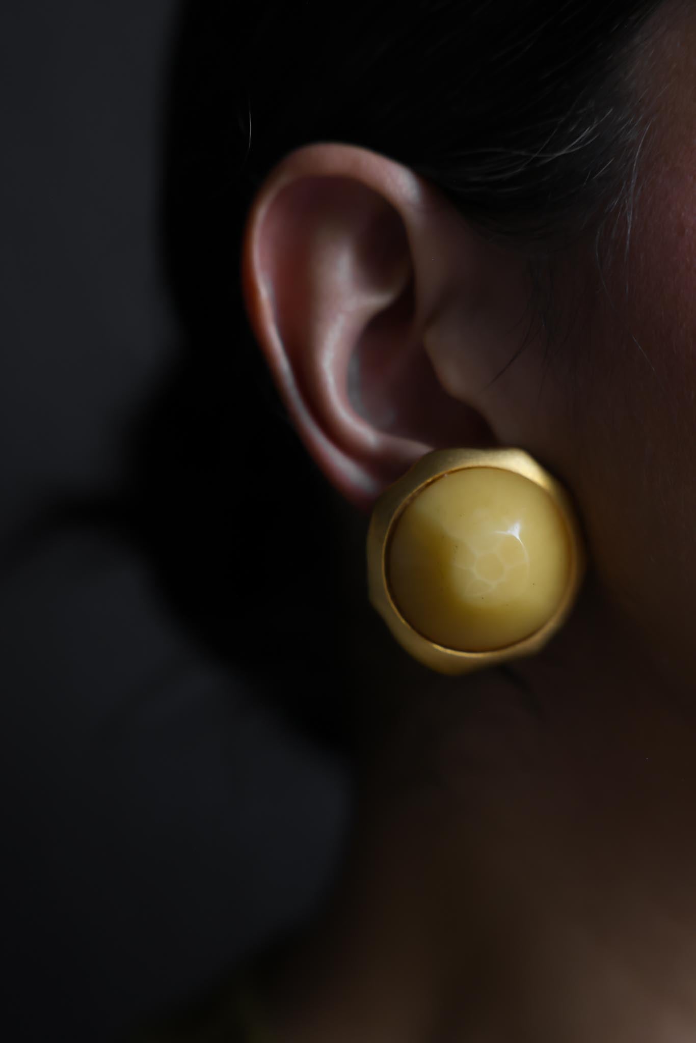 Matte Gold Round Cabochon Clip-On Earrings