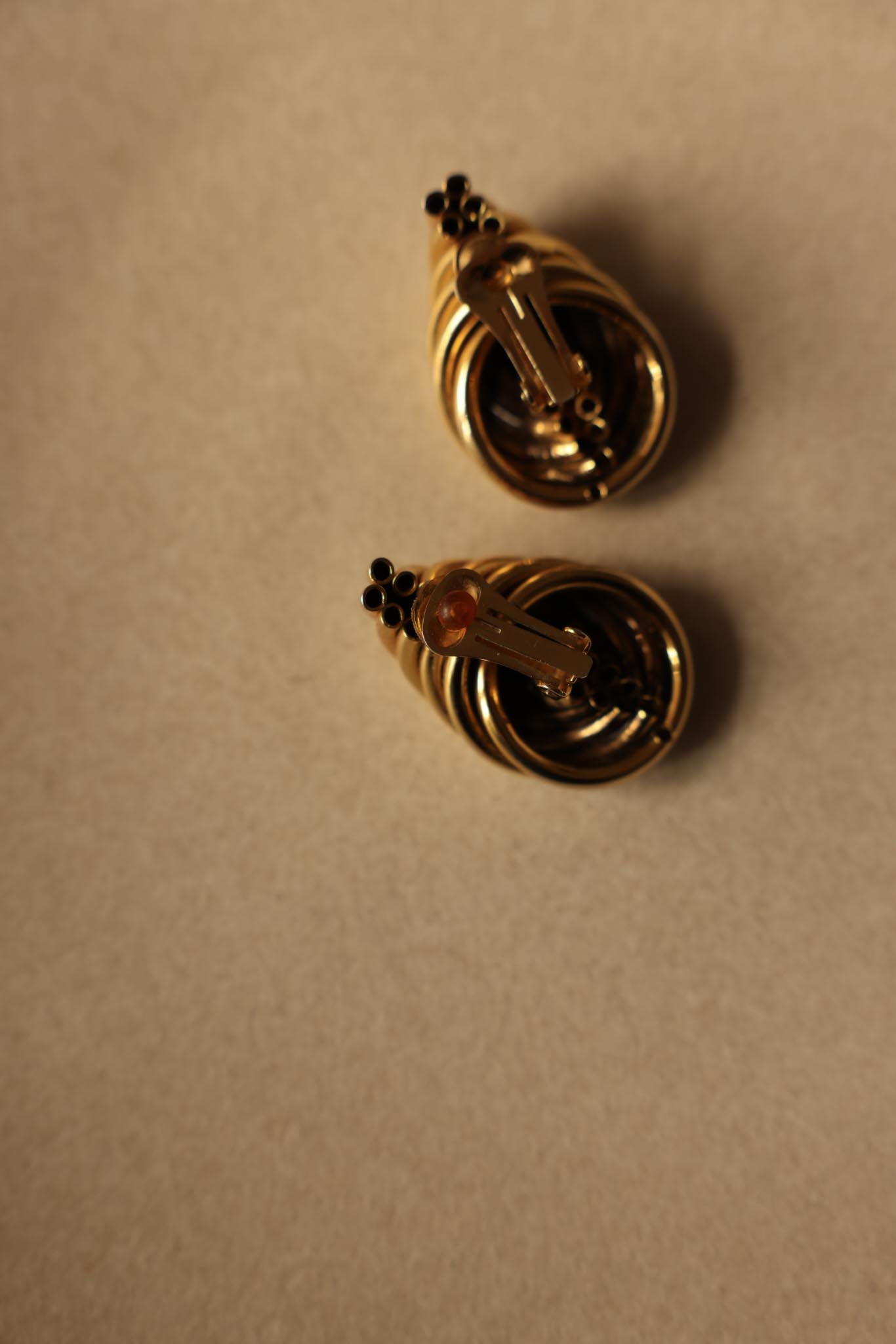 Gold-Tone Clip-On Earrings with Green & Red Accents|Vintage Baazaar 