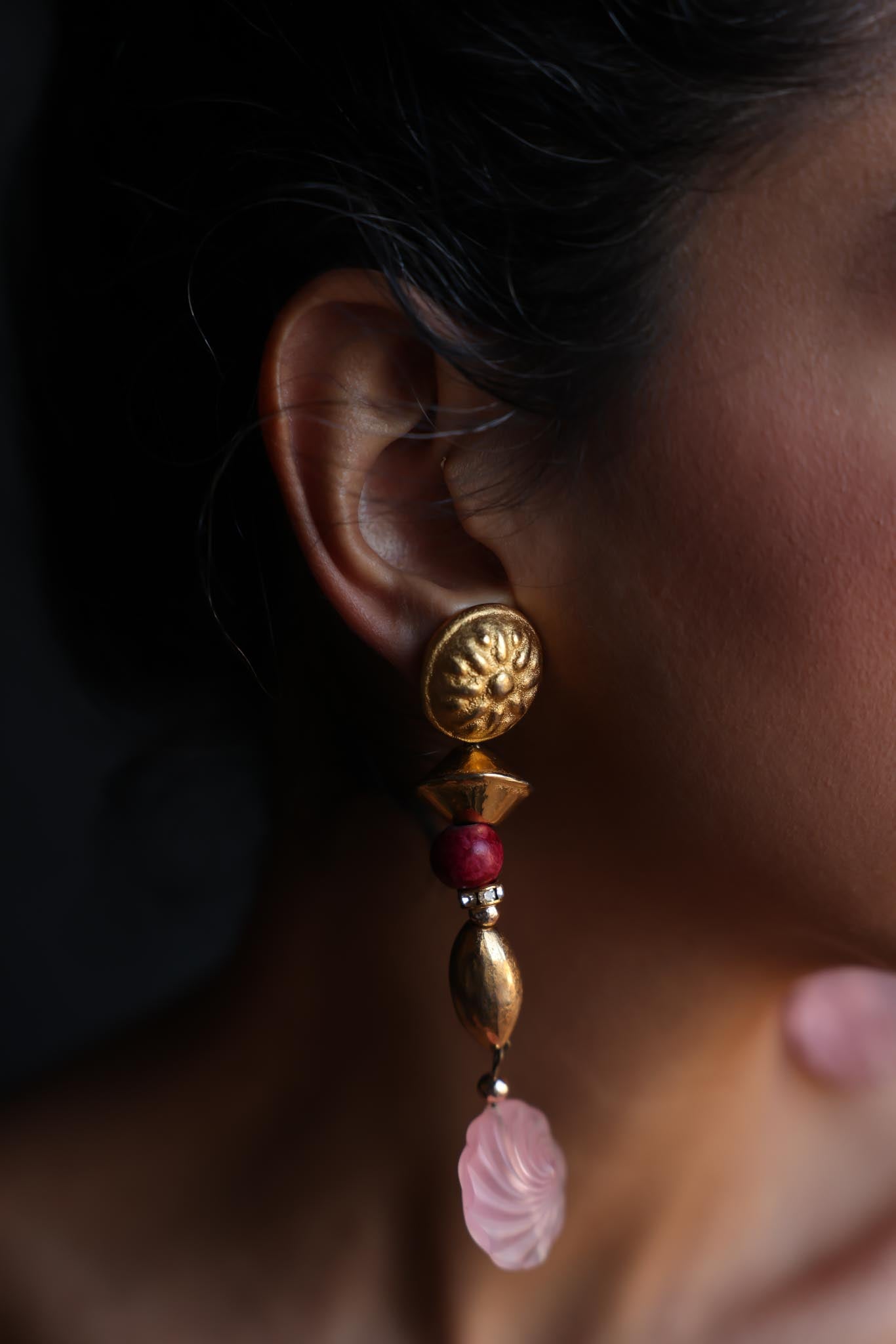 Golden Petal Drop Earrings|Vintage Baazaar 
