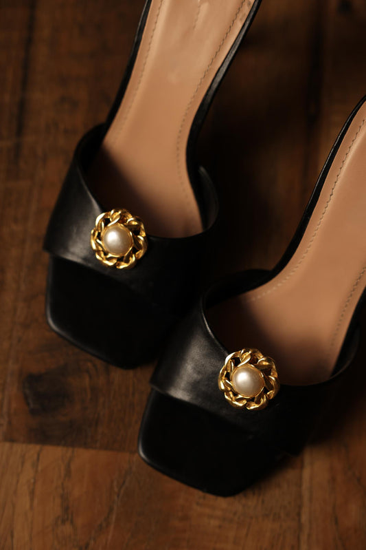 Gold-Tone Faux Pearl Shoe Clips from the 1980s